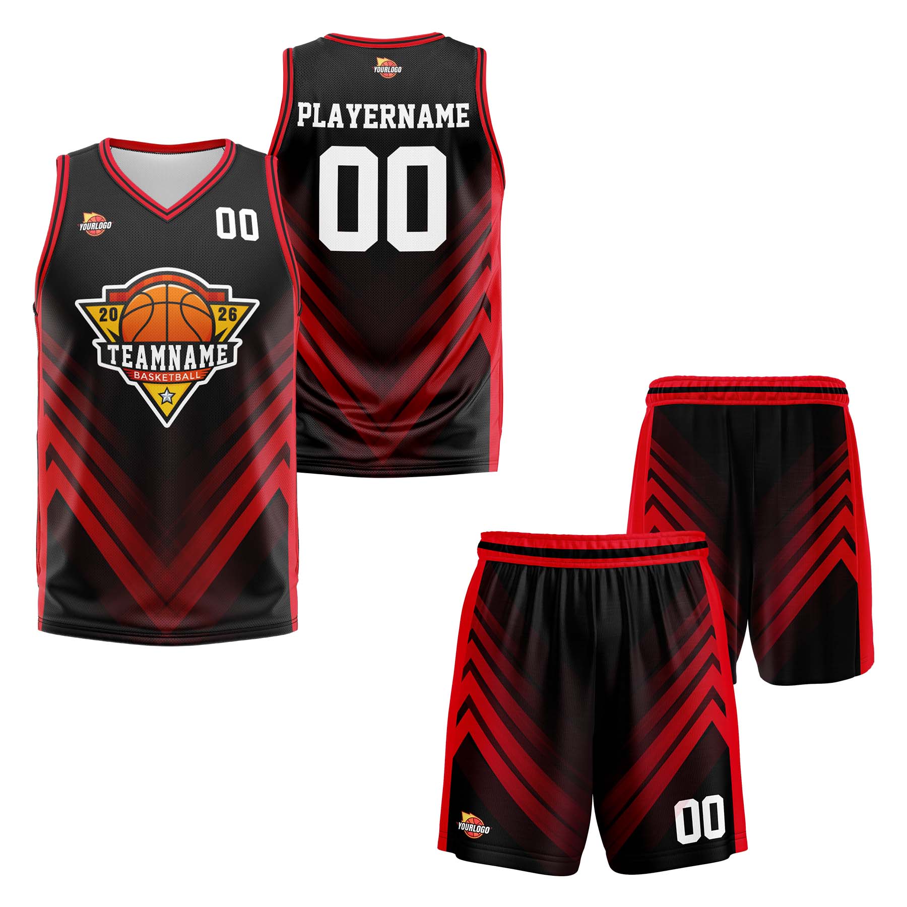 Custom Black Red Sports Uniform Basketball Jersey