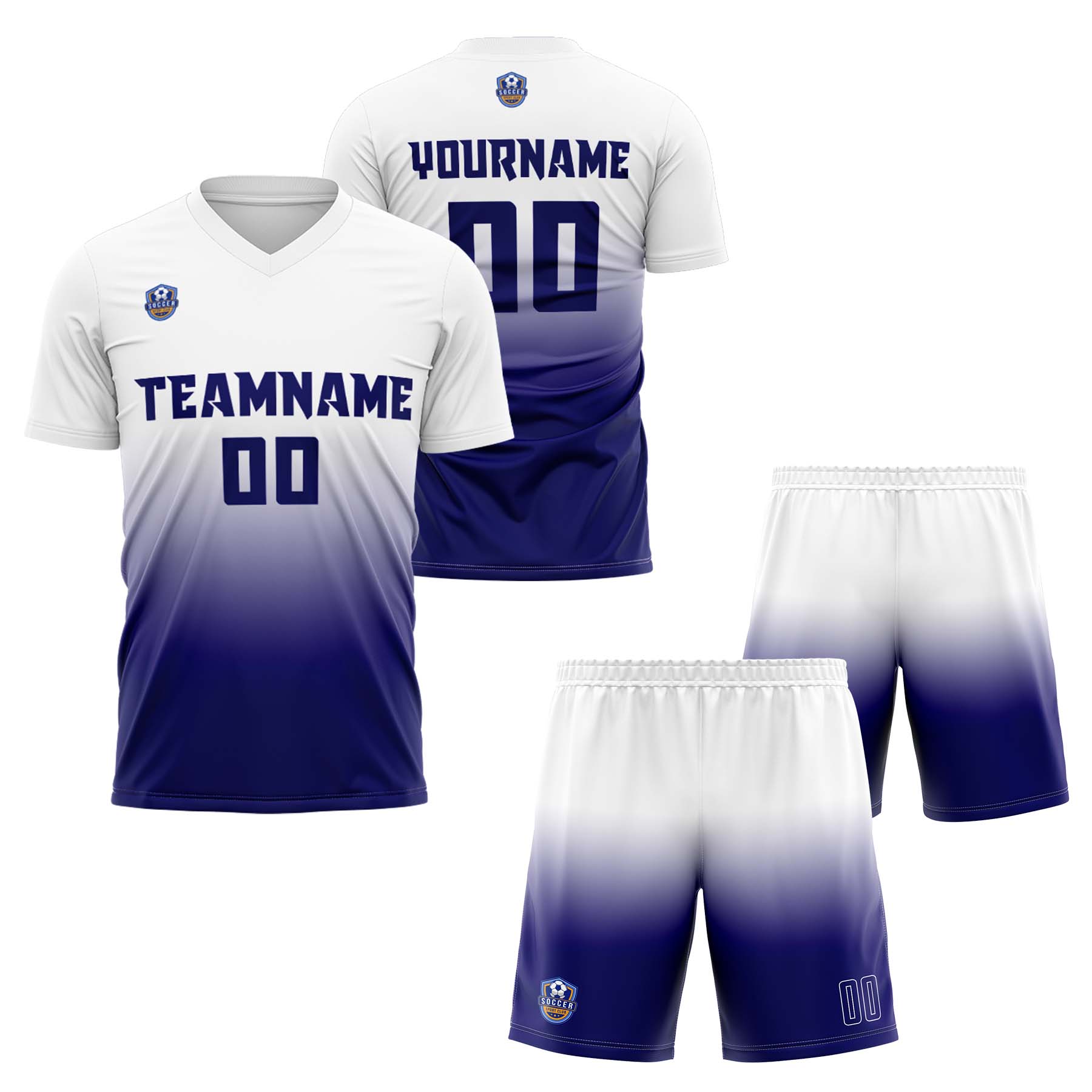Custom White Purple Gradient Soccer Uniform Set – Personalized Jerseys for Adults & Kid
