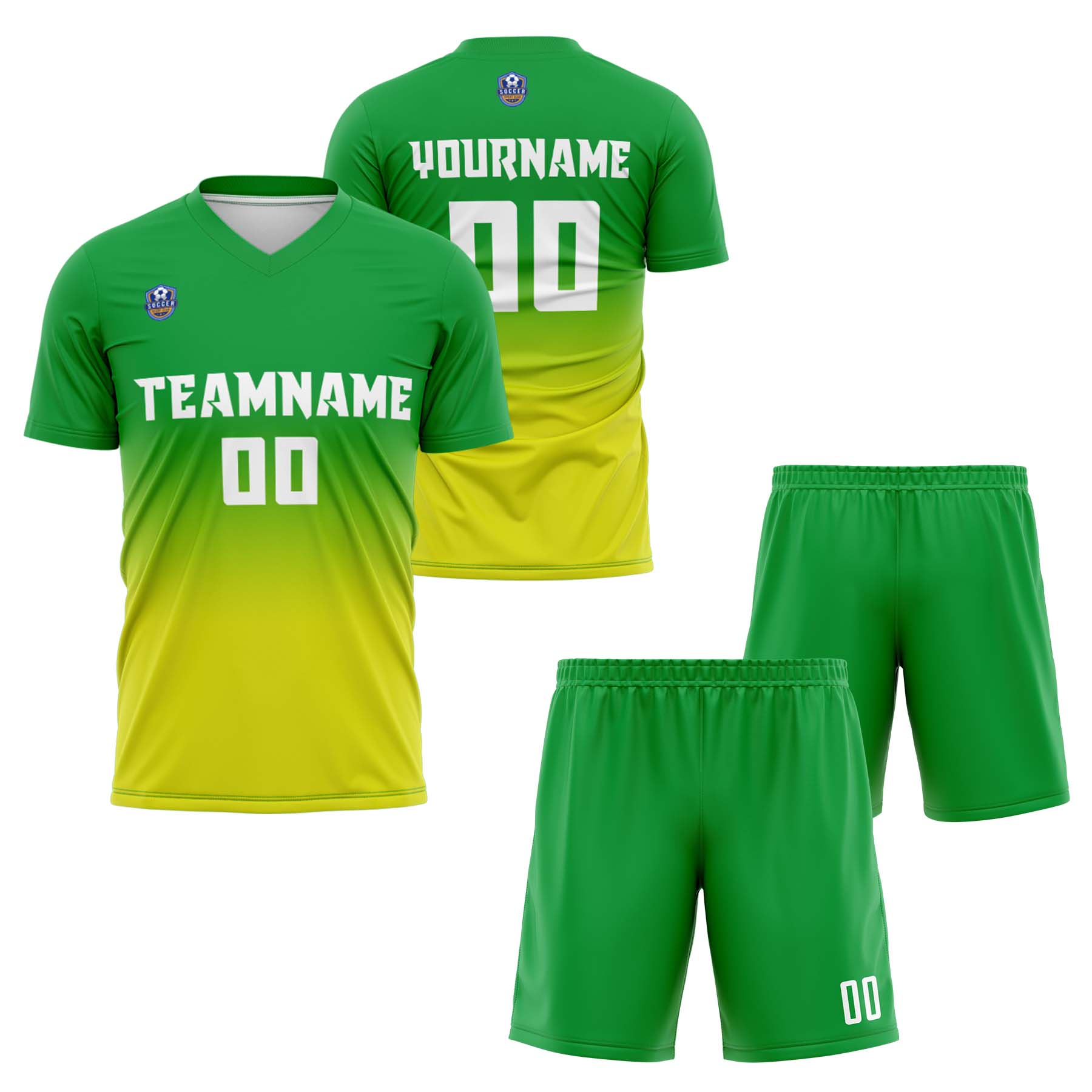 Custom Green Yellow Gradient Soccer Uniform Set – Personalized Jerseys for Adults & Kids