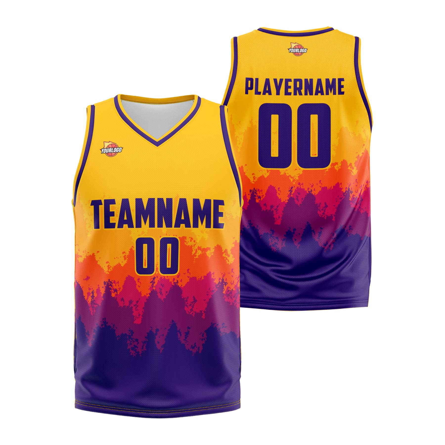 Custom Gold Purple Fashion Sports Uniform Basketball Jersey