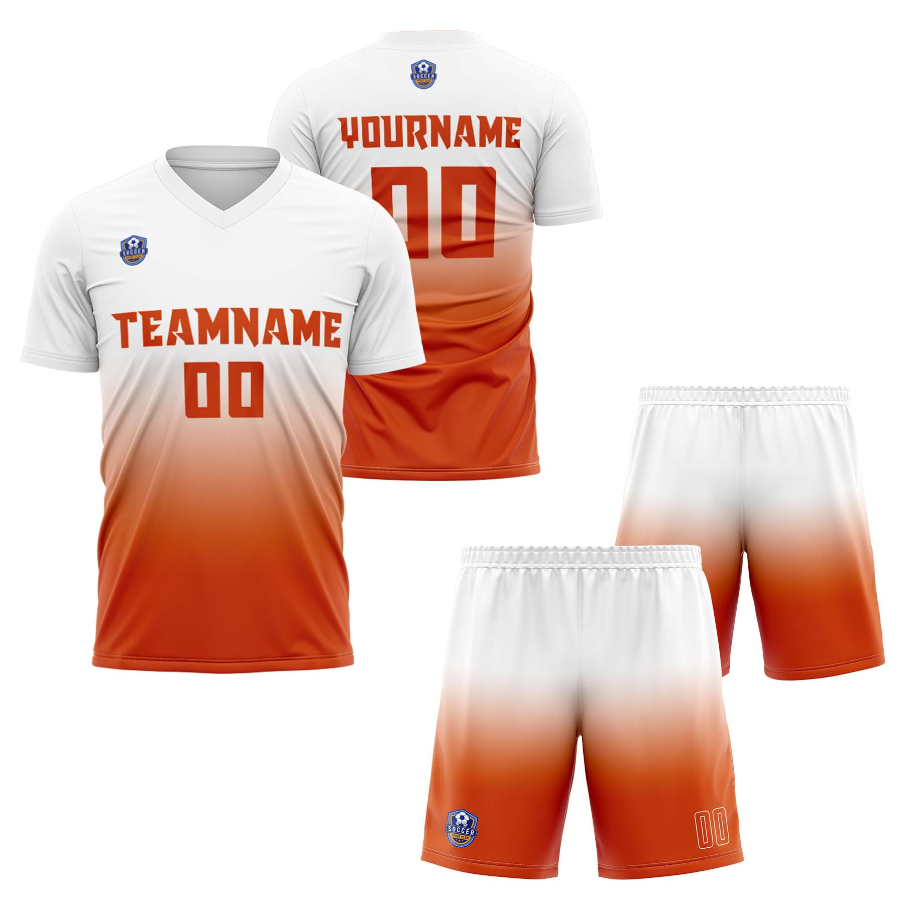 Custom White Orange Gradient Soccer Uniform Set – Personalized Jerseys for Adults & Kid