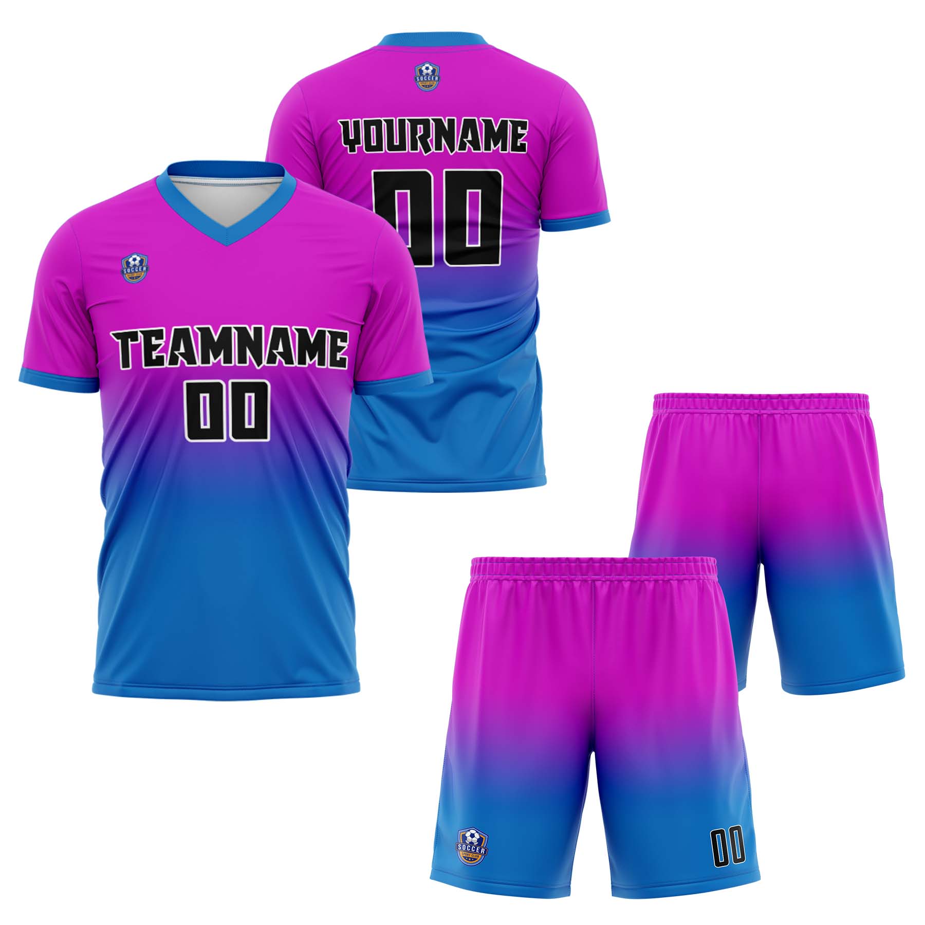 Custom Purple Blue Gradient Soccer Uniform Set – Personalized Jerseys for Adults & Kid