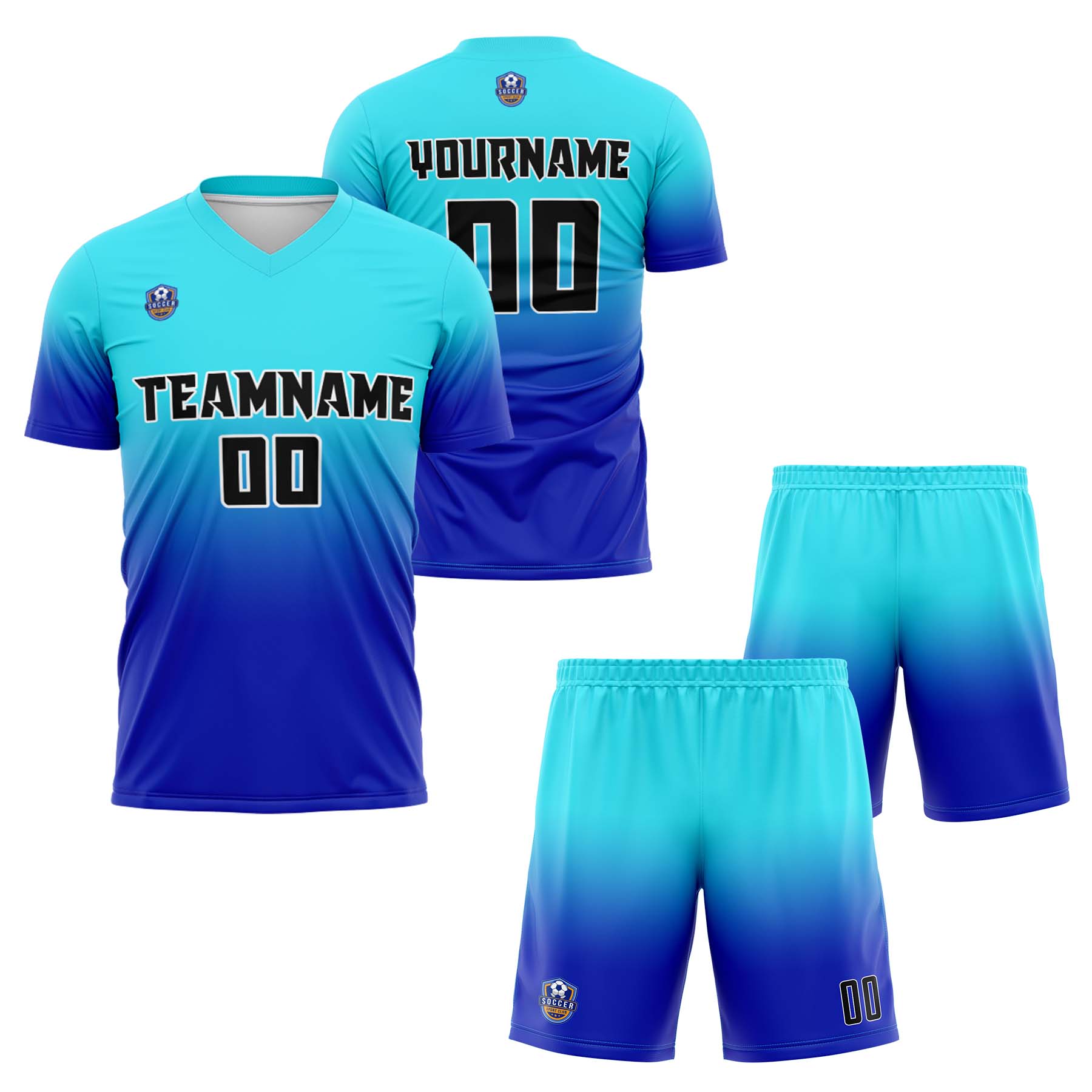 Custom Light Blue Blue Gradient Soccer Uniform Set – Personalized Jerseys for Adults & Kids