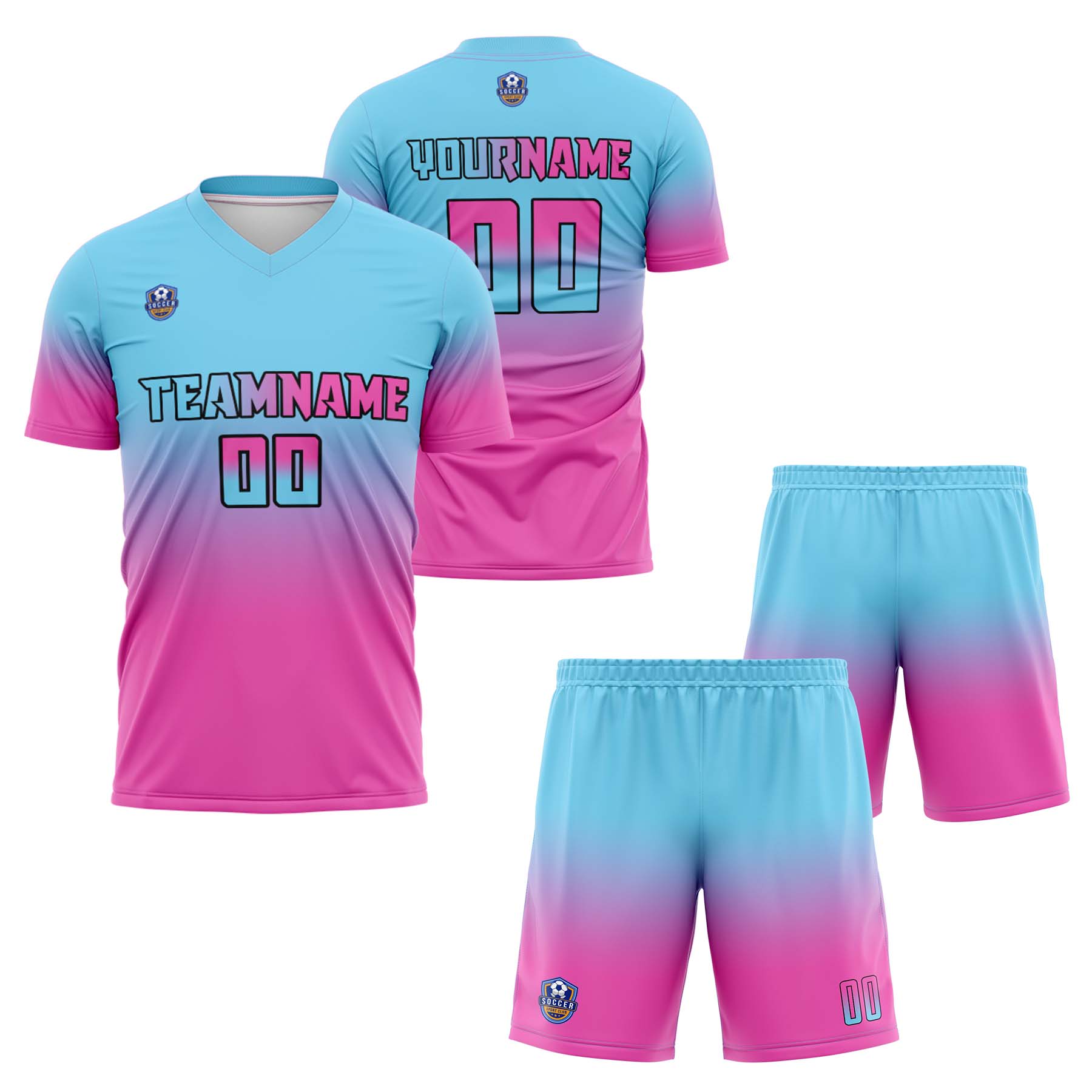 Custom Light Blue Pink Gradient Soccer Uniform Set – Personalized Jerseys for Adults & Kids