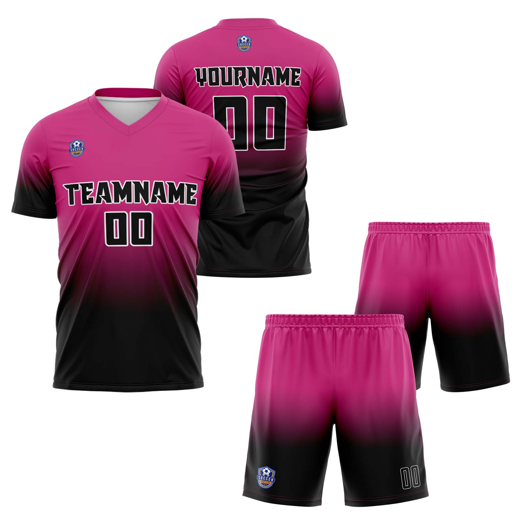 Custom Pink Black Gradient Soccer Uniform Set – Personalized Jerseys for Adults & Kid