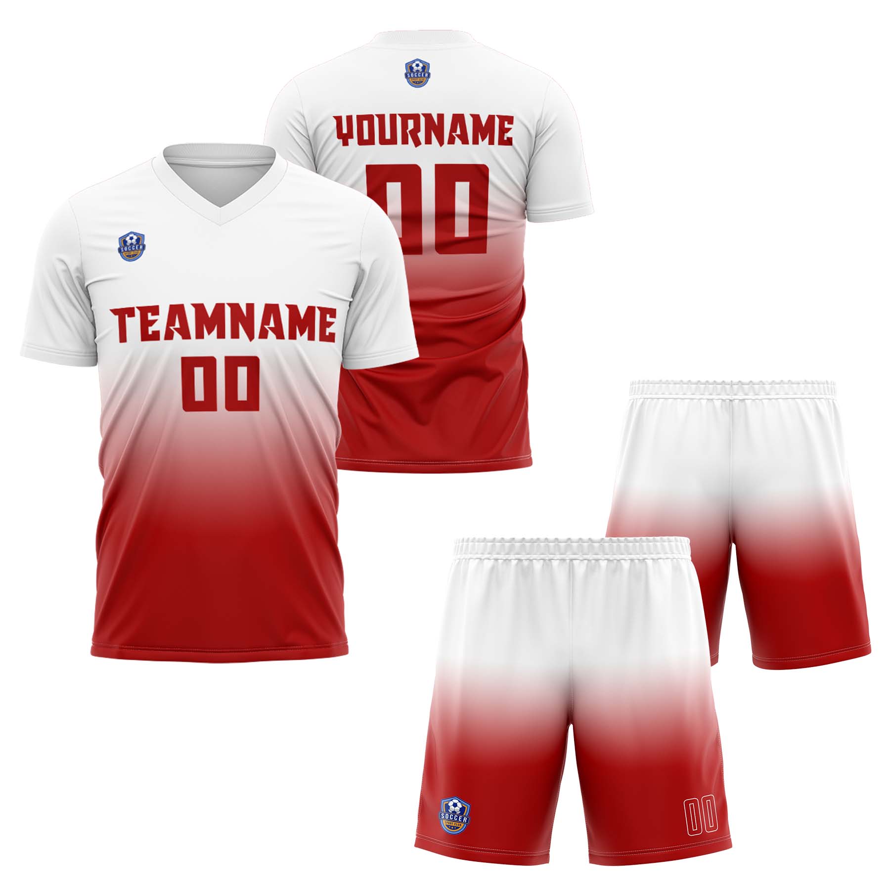 Custom White Red Gradient Soccer Uniform Set – Personalized Jerseys for Adults & Kid