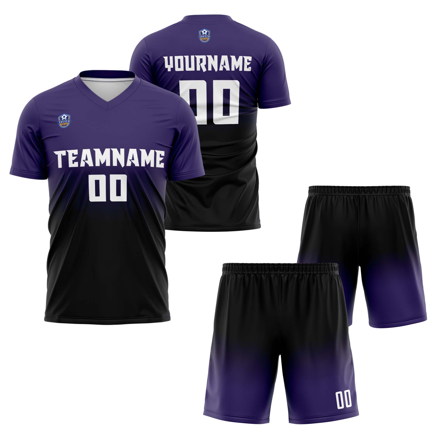Custom Purple Black Gradient Soccer Uniform Set – Personalized Jerseys for Adults & Kid