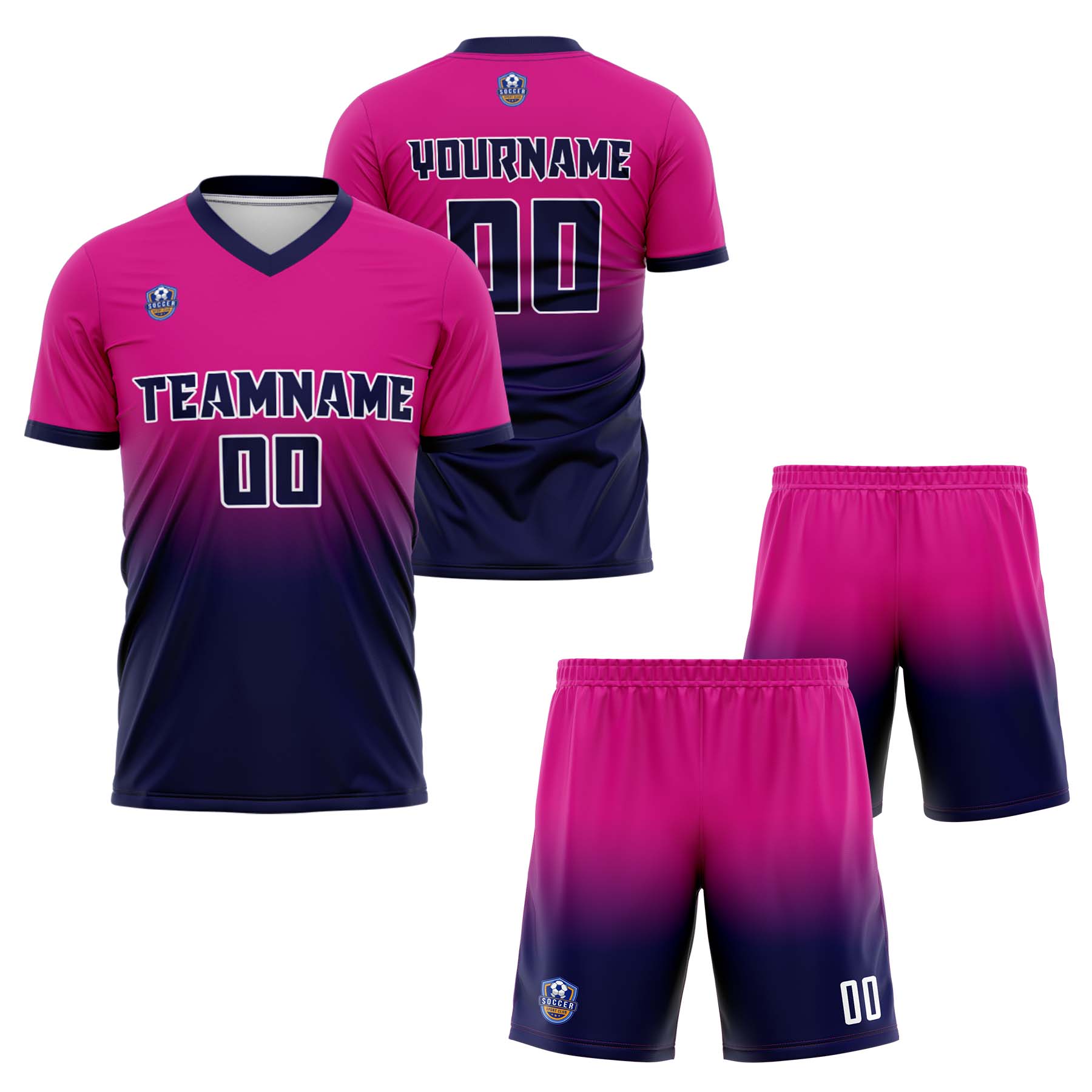 Custom Pink Navy Gradient Soccer Uniform Set – Personalized Jerseys for Adults & Kid