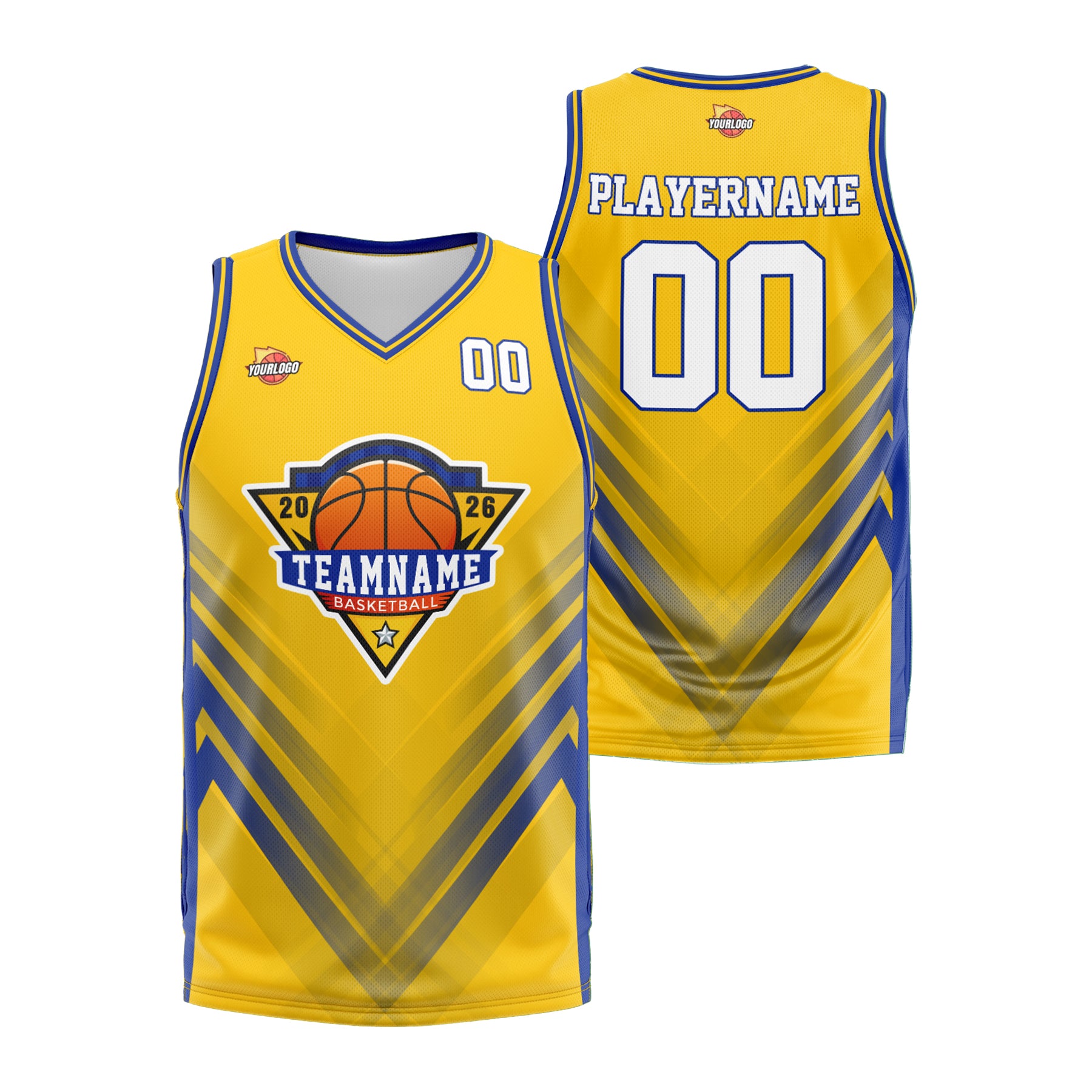 Custom Yellow Blue Sports Uniform Basketball Jersey