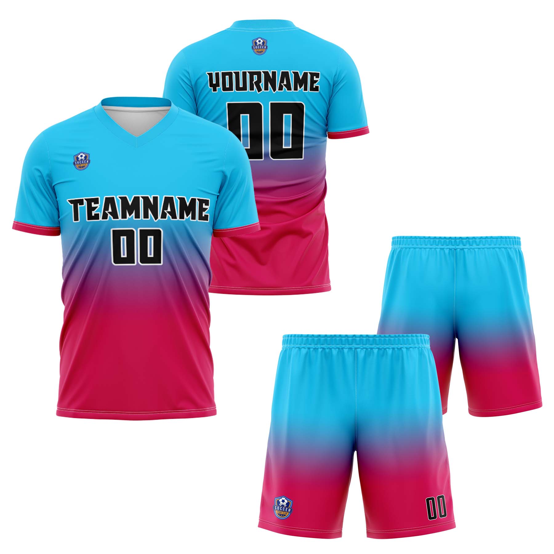 Custom Light Blue Pink Gradient Soccer Uniform Set – Personalized Jerseys for Adults & Kids