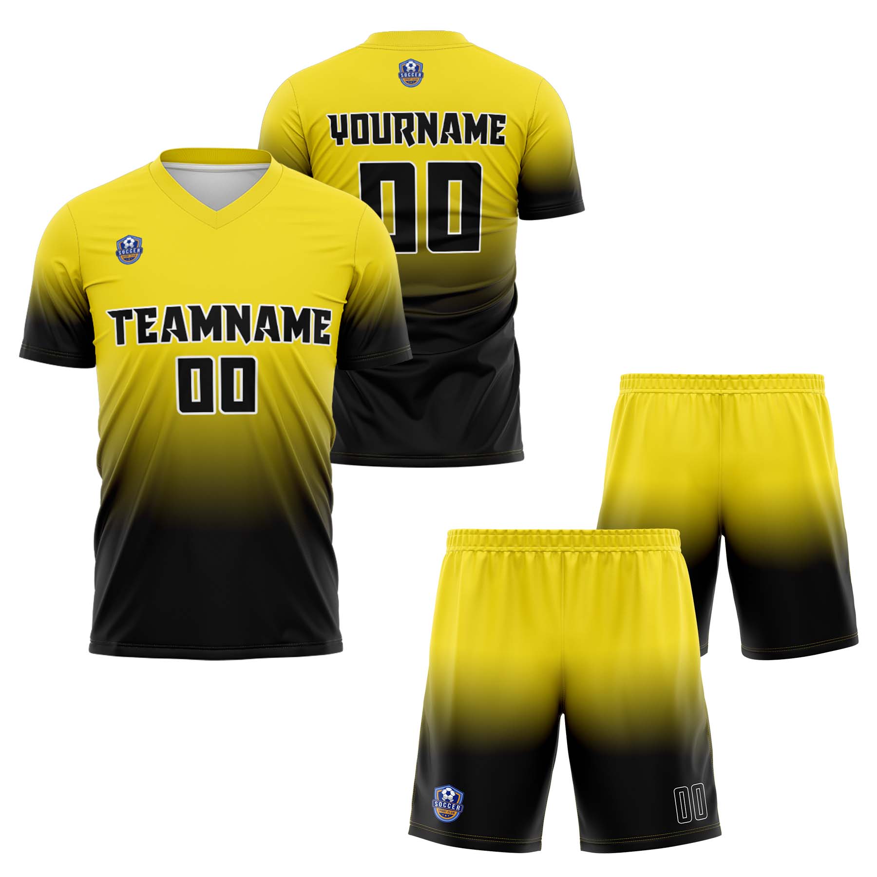 Custom Yellow Black Gradient Soccer Uniform Set – Personalized Jerseys for Adults & Kid
