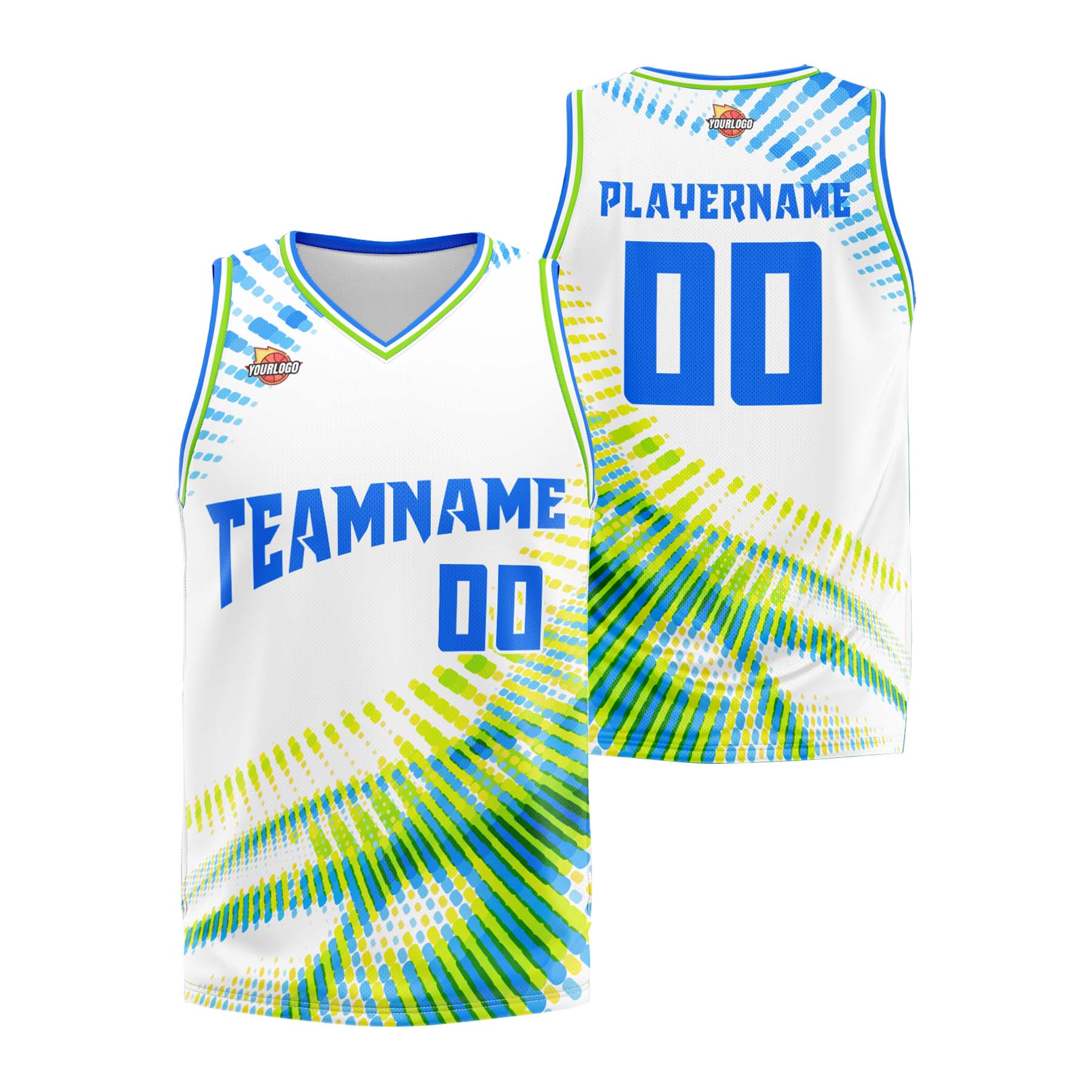 Custom White Blue Sports Uniform Basketball Jersey