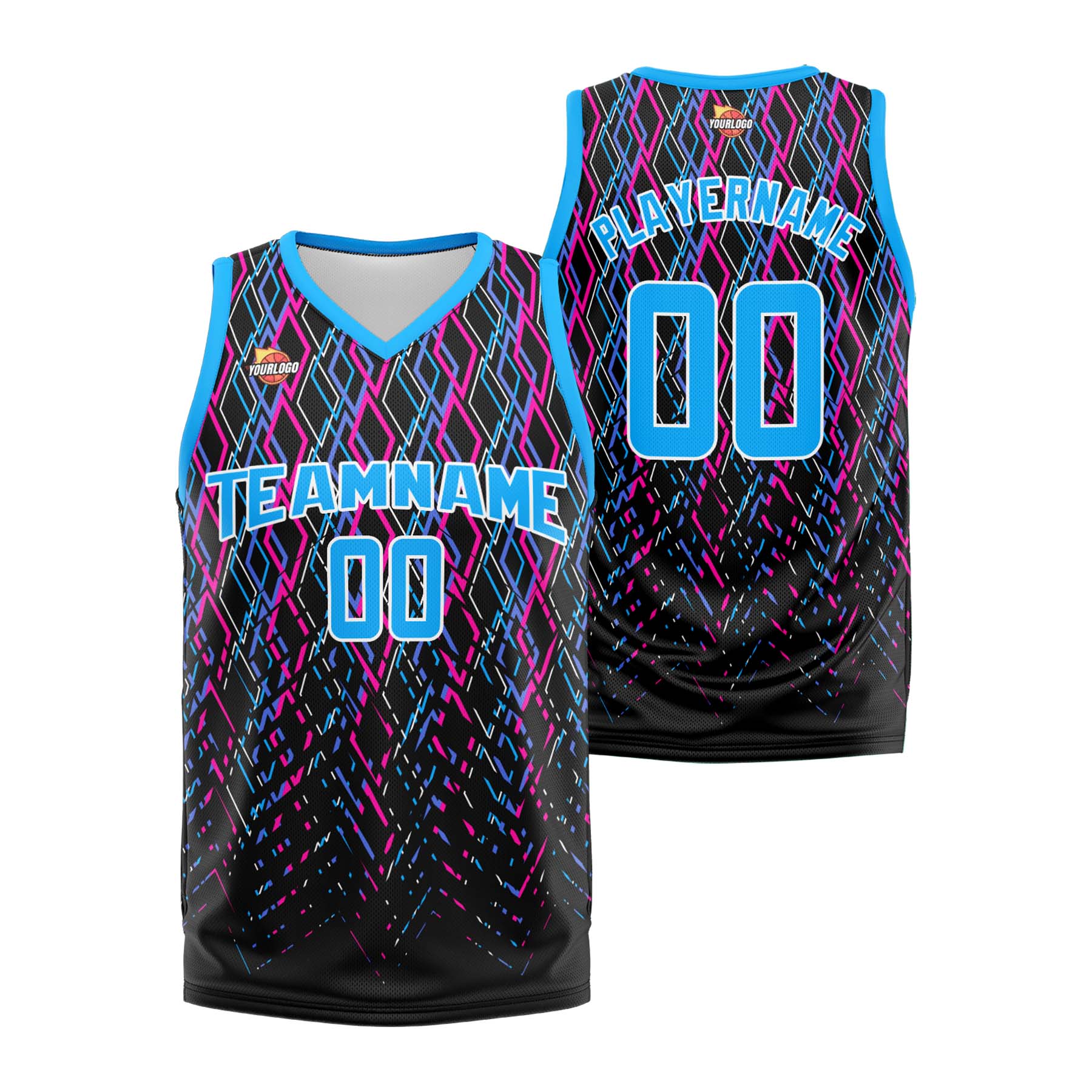 Custom Black Deep Sky Blue Sports Uniform Basketball Jersey