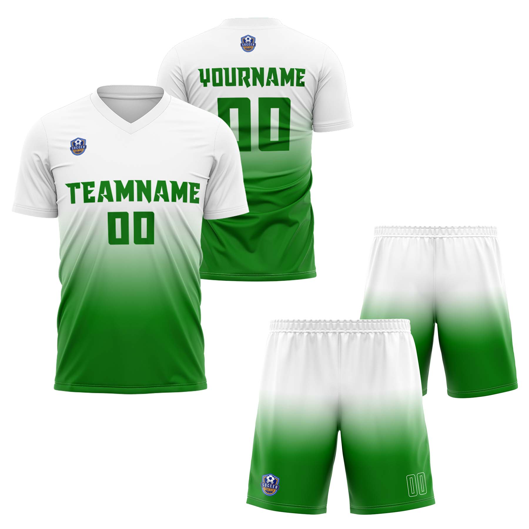 Custom White Green Gradient Soccer Uniform Set – Personalized Jerseys for Adults & Kid