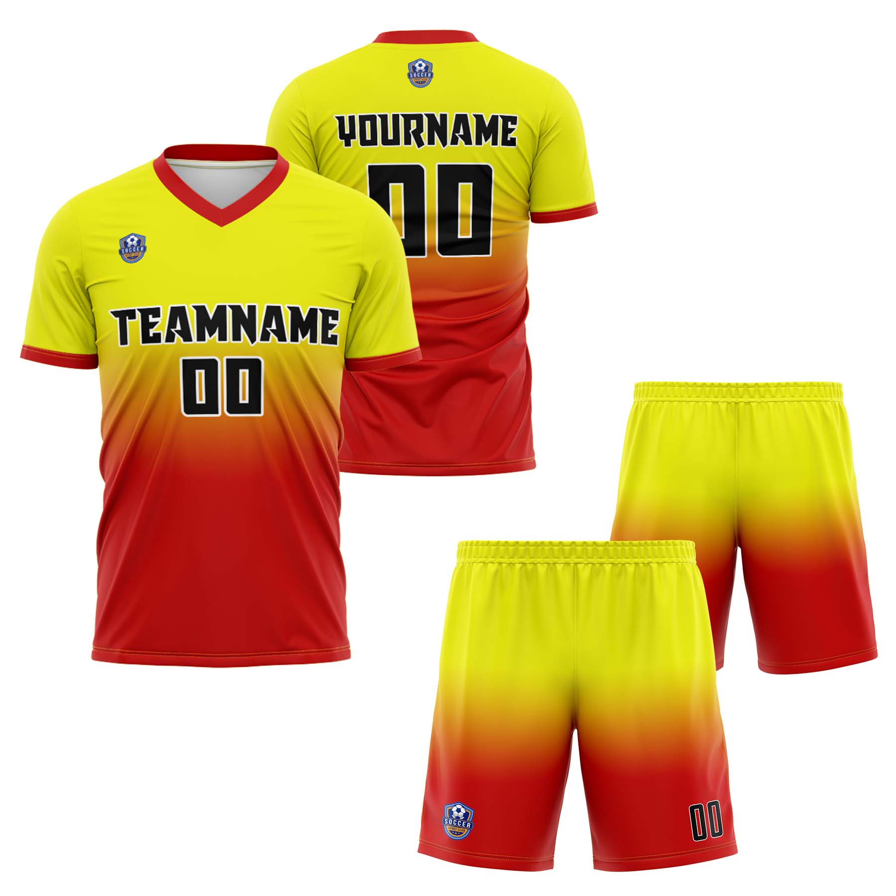 Custom Yellow Red Gradient Soccer Uniform Set – Personalized Jerseys for Adults & Kid