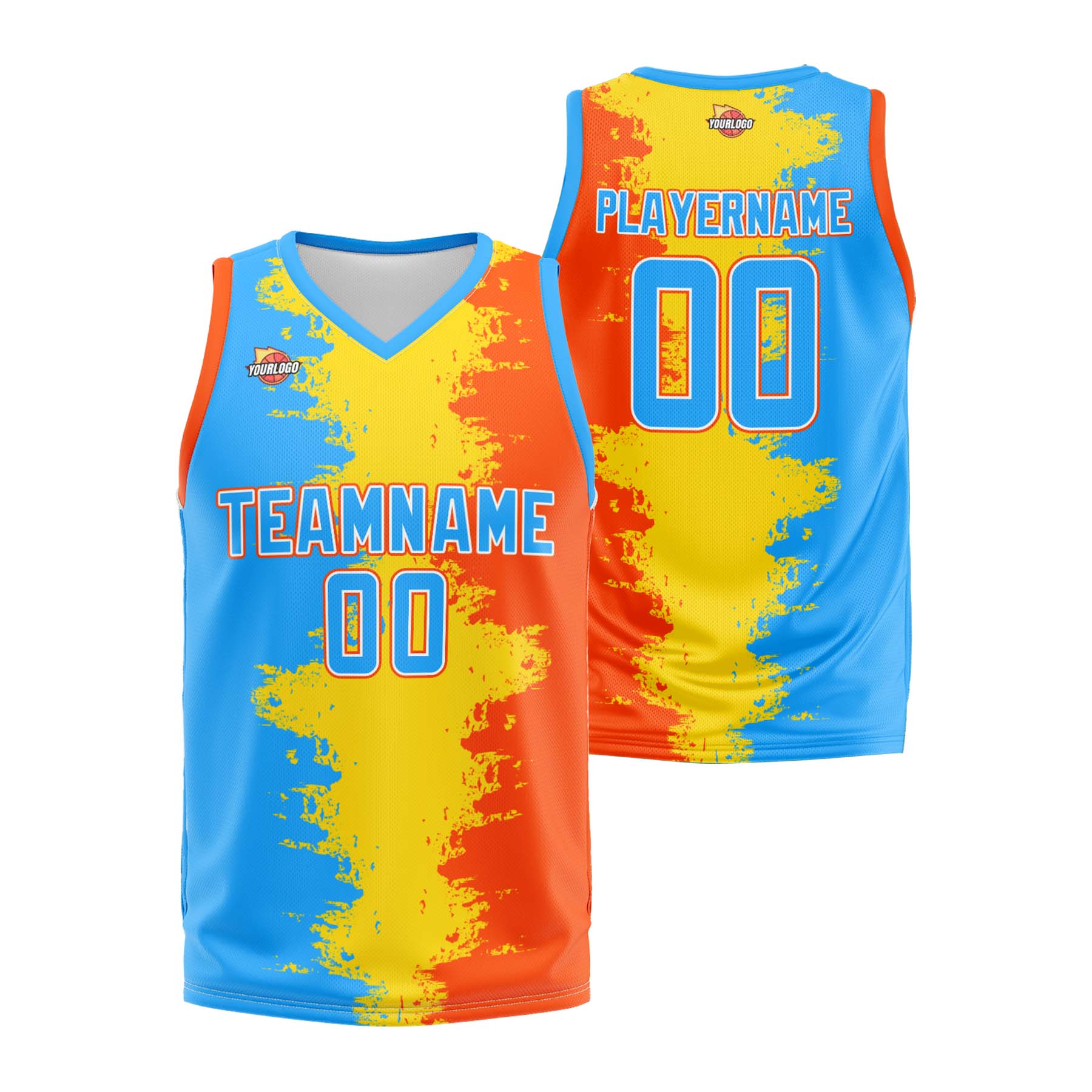 Custom Light Blue Orange Sports Uniform Basketball Jersey