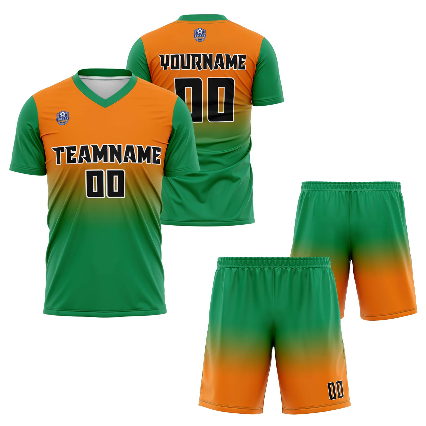 Custom Orange Green Gradient Soccer Uniform Set – Personalized Jerseys for Adults & Kid