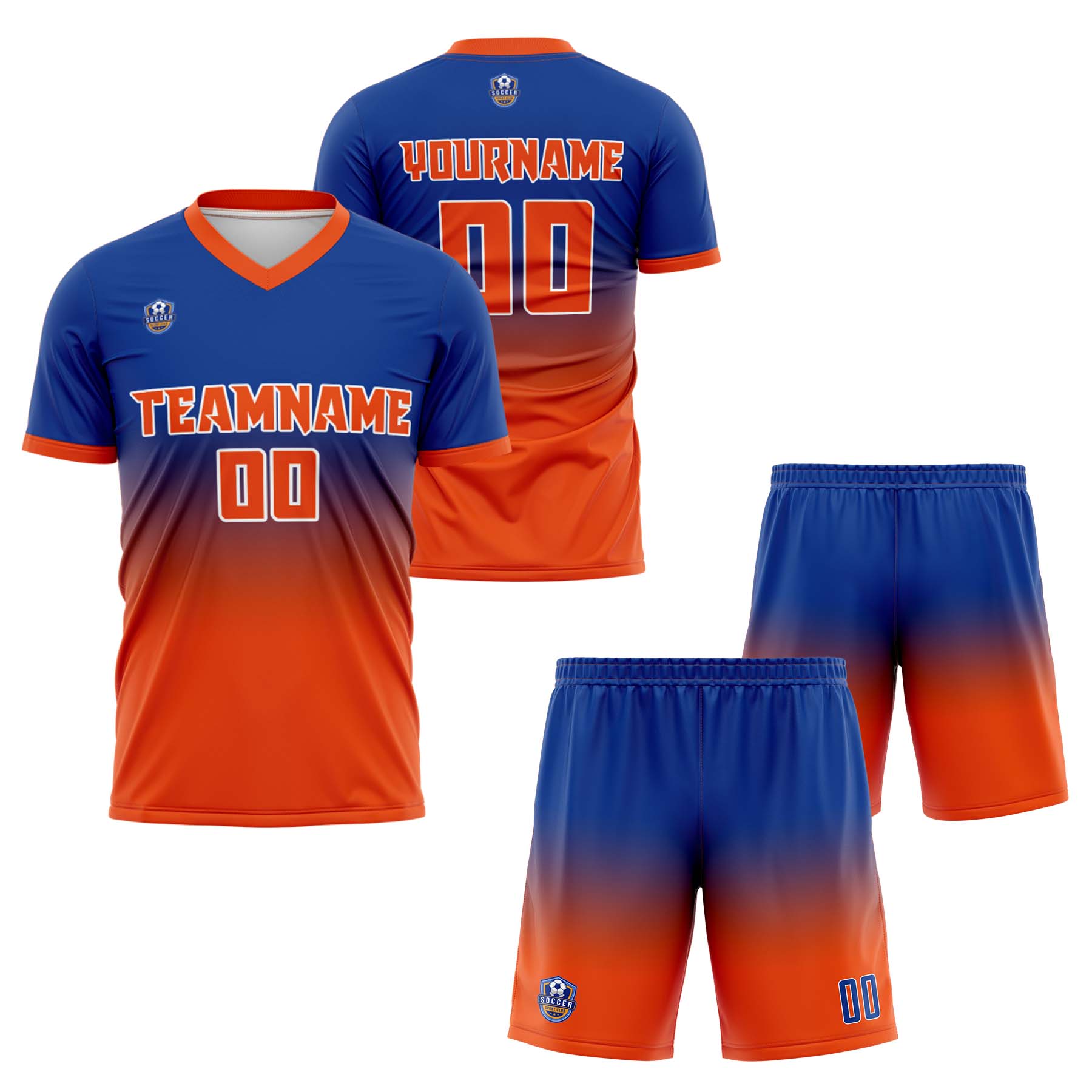 Custom Blue Orange Gradient Soccer Uniform Set – Personalized Jerseys for Adults & Kids