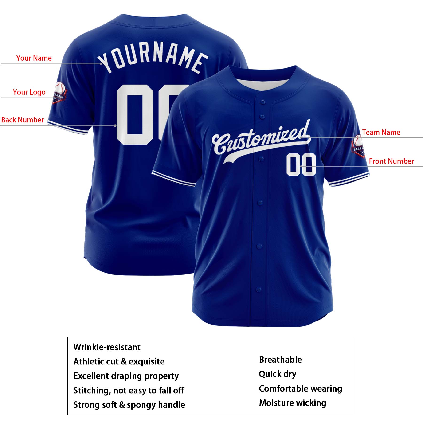 Custom Personalized Blue White Fashion Design Full Button Authentic Baseball Jersey