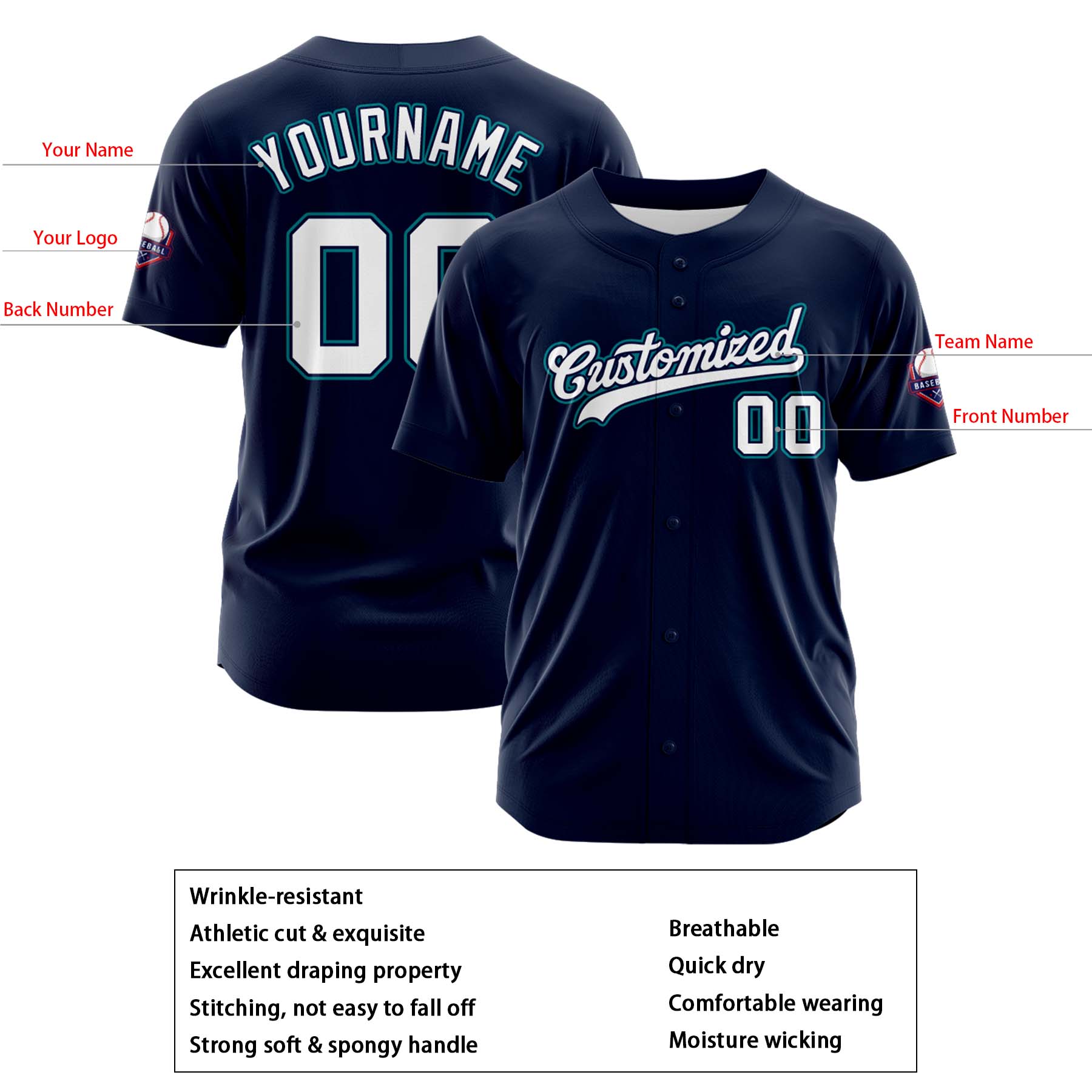 Custom Personalized Navy White Fashion Design Full Button Authentic Baseball Jersey