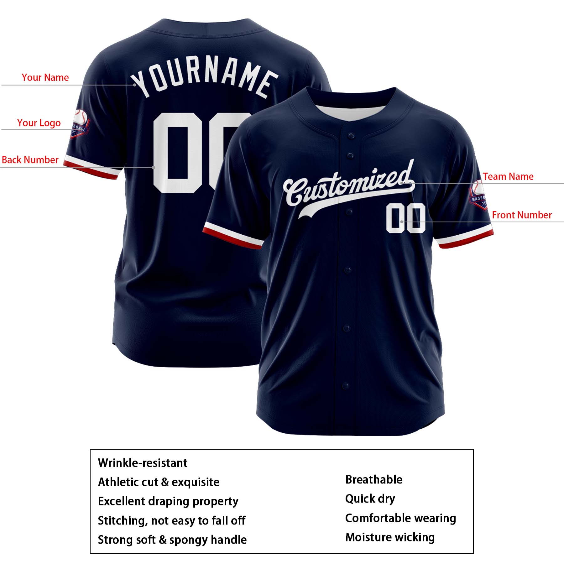 Custom Personalized Navy White Fashion Design Full Button Authentic Baseball Jersey