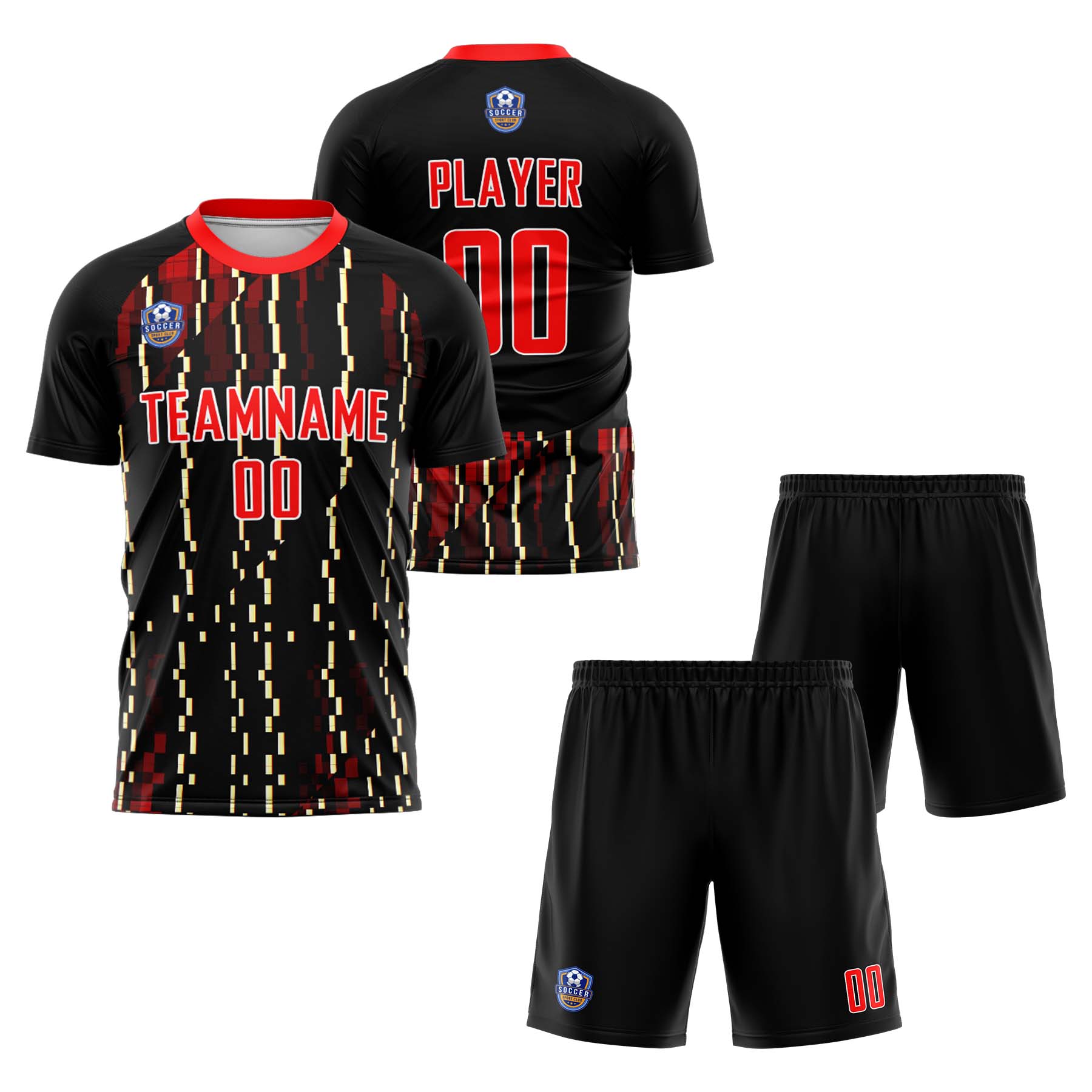Custom Black Red Classic Soccer Training Sets Jersey For Adults/Kids