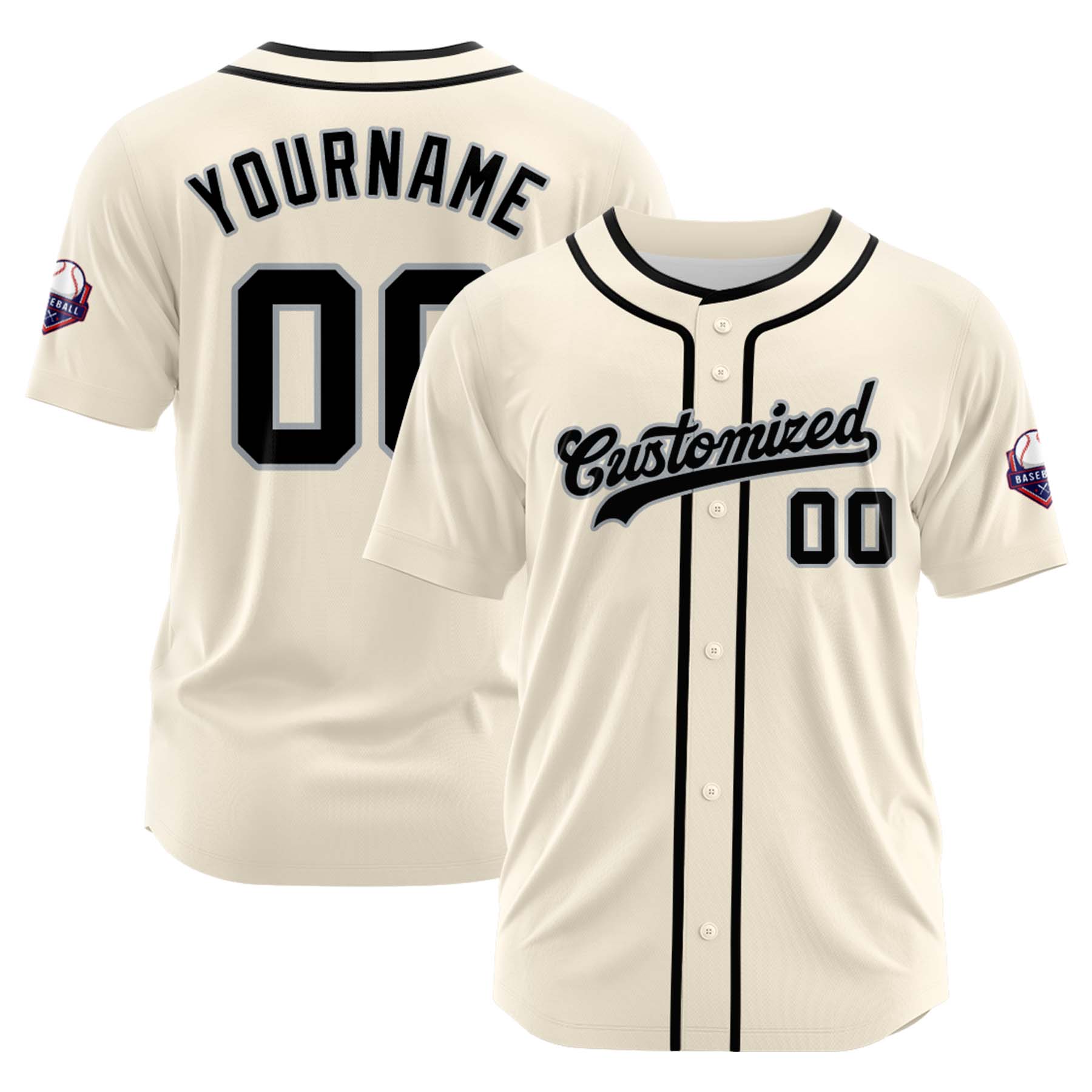 Custom Personalized Cream Black Gray Fashion Design Full Button Authentic Baseball Jersey