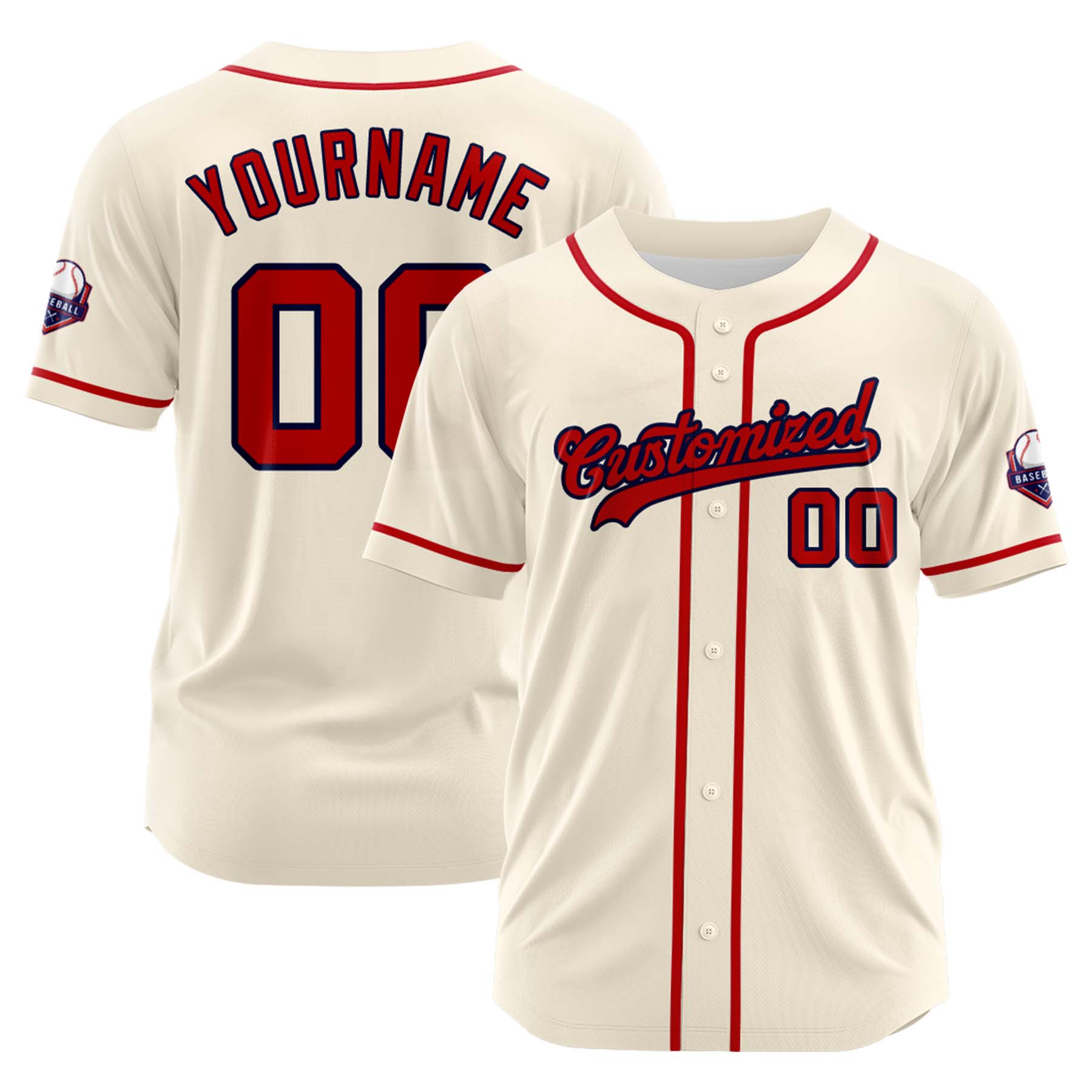 Custom Personalized Cream Red Navy Fashion Design Full Button Authentic Baseball Jersey