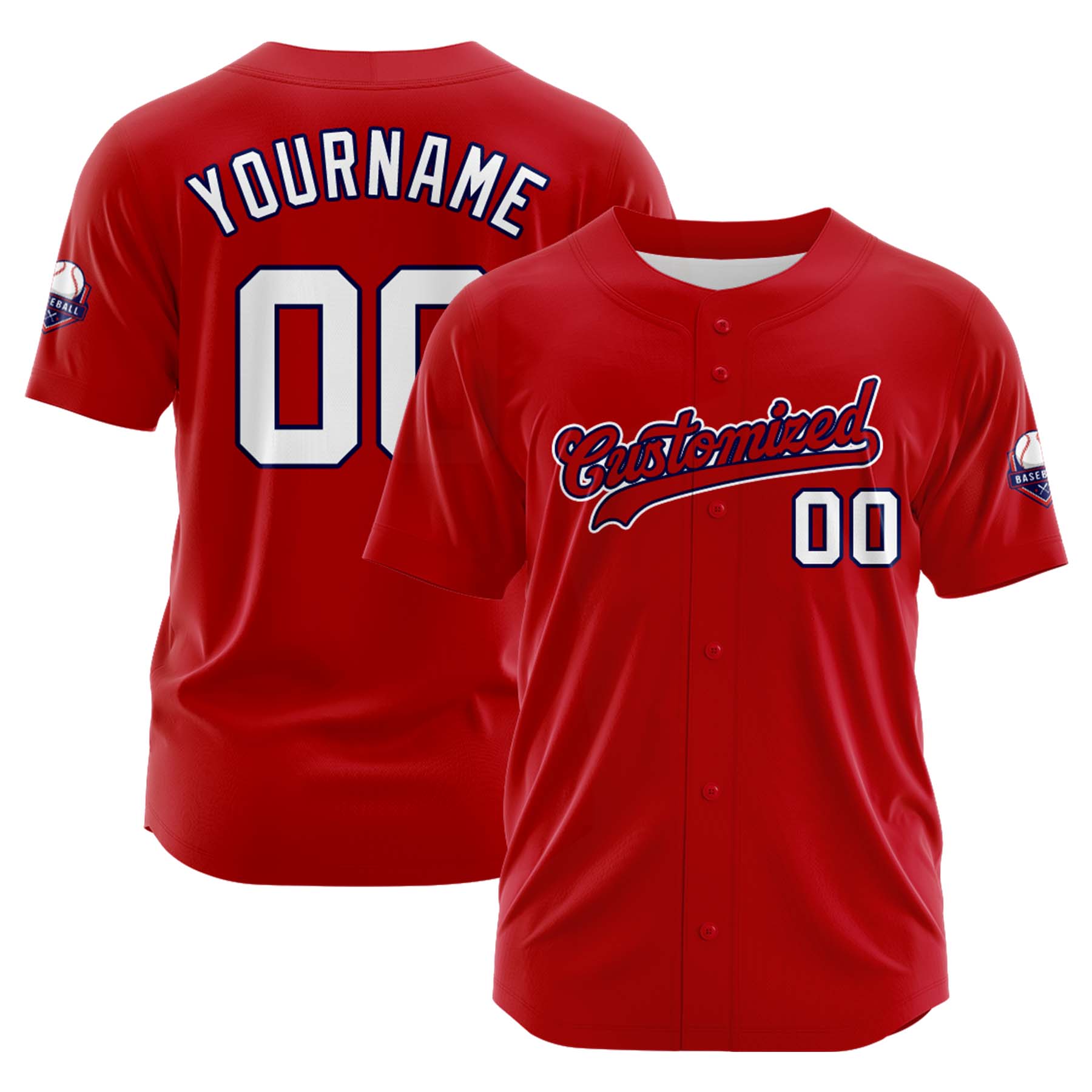 Custom Personalized Red White Fashion Design Full Button Authentic Baseball Jersey