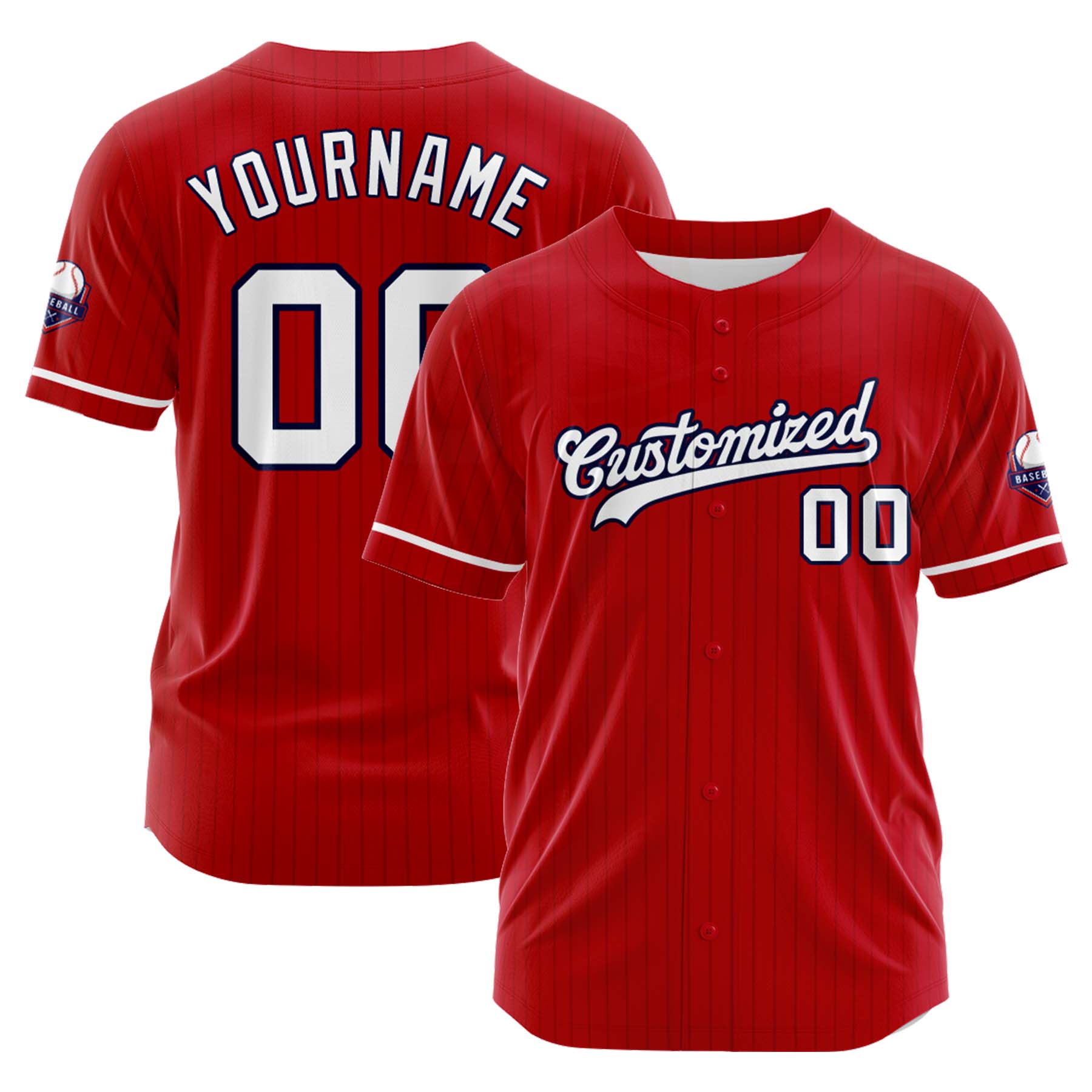 Custom Personalized Red White Stripe Fashion Design Full Button Authentic Baseball Jersey