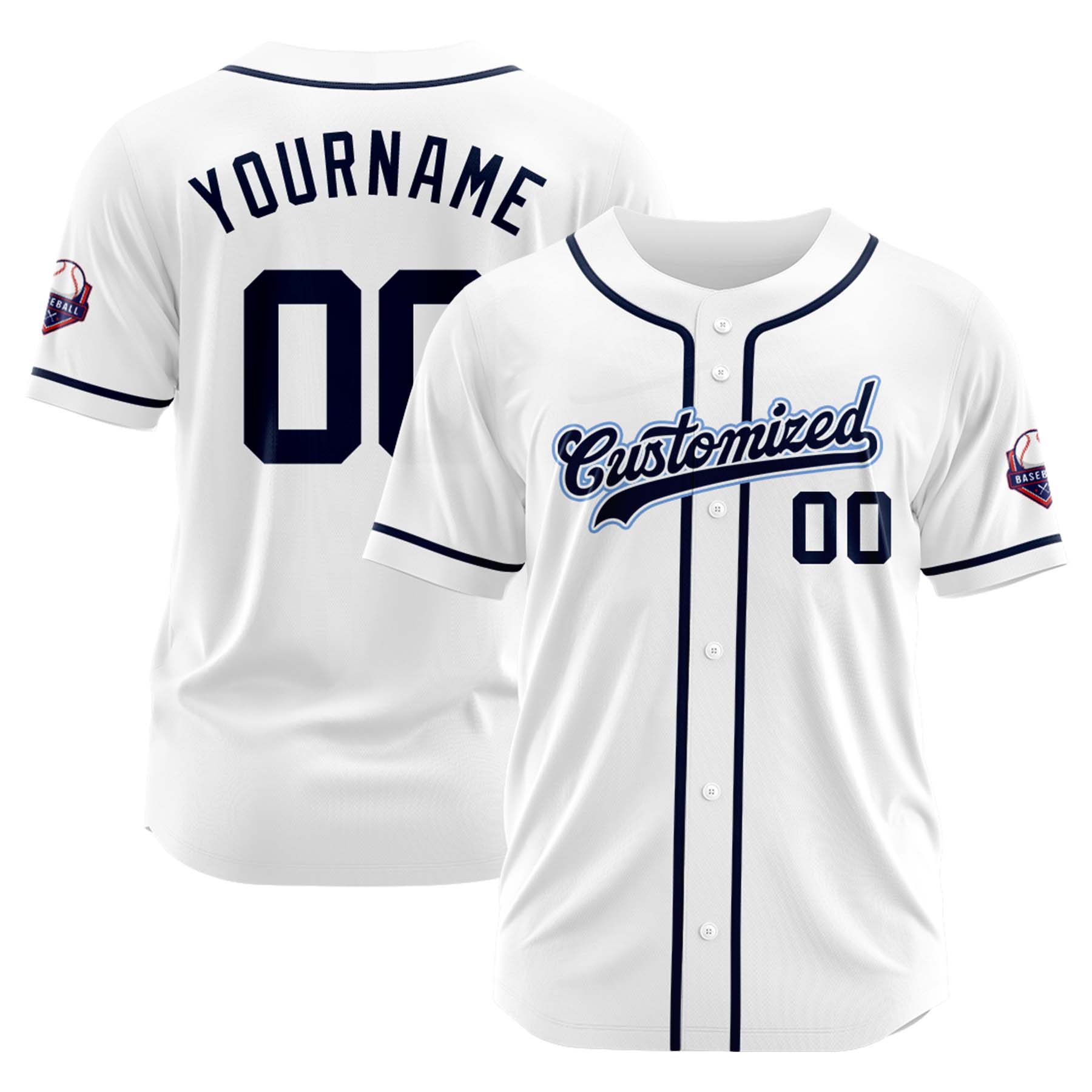 Custom Personalized White Navy Fashion Design Full Button Authentic Baseball Jersey
