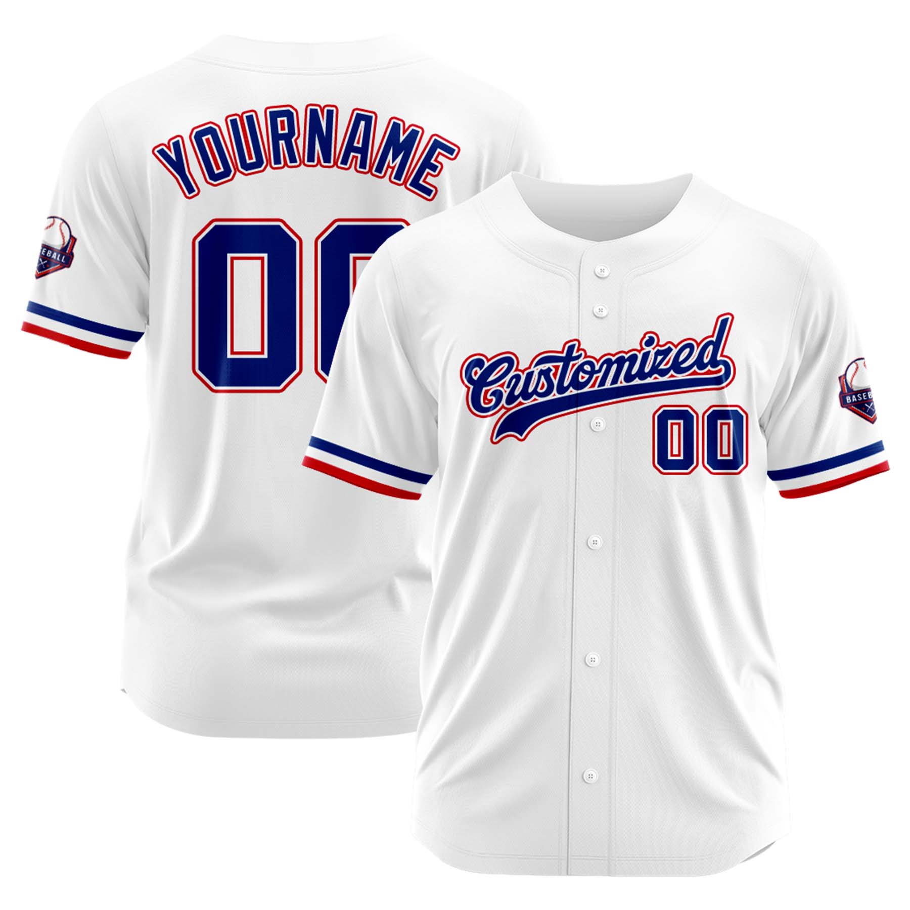 Custom Personalized White Blue Red Fashion Design Full Button Authentic Baseball Jersey