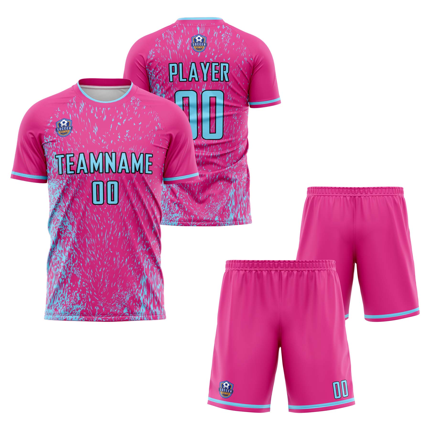 Custom Pink Light Blue Classic Soccer Training Sets Jersey For Adults/Kids