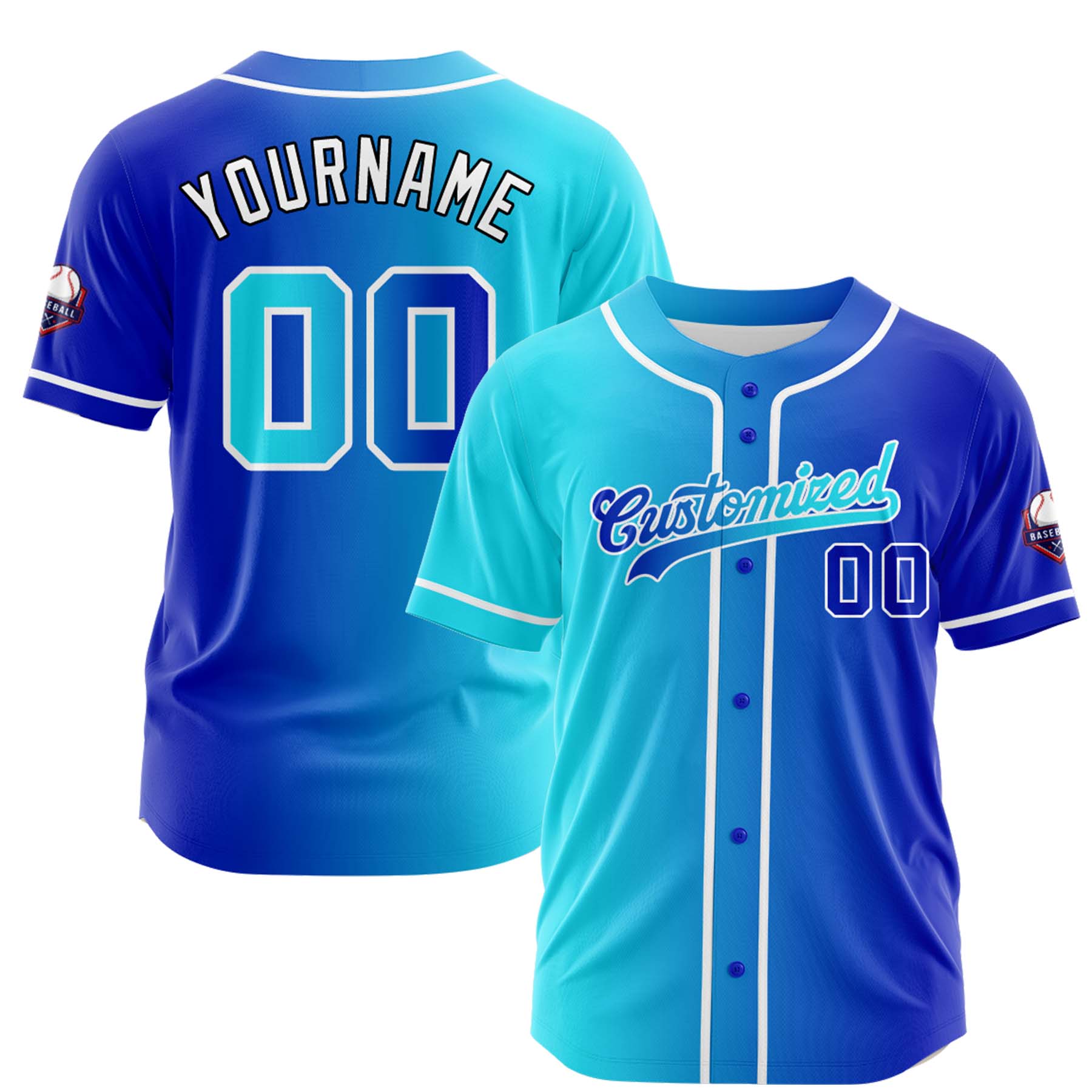 Custom Cyan Blue Gradient Fashion Design Full Button Authentic Baseball Jersey