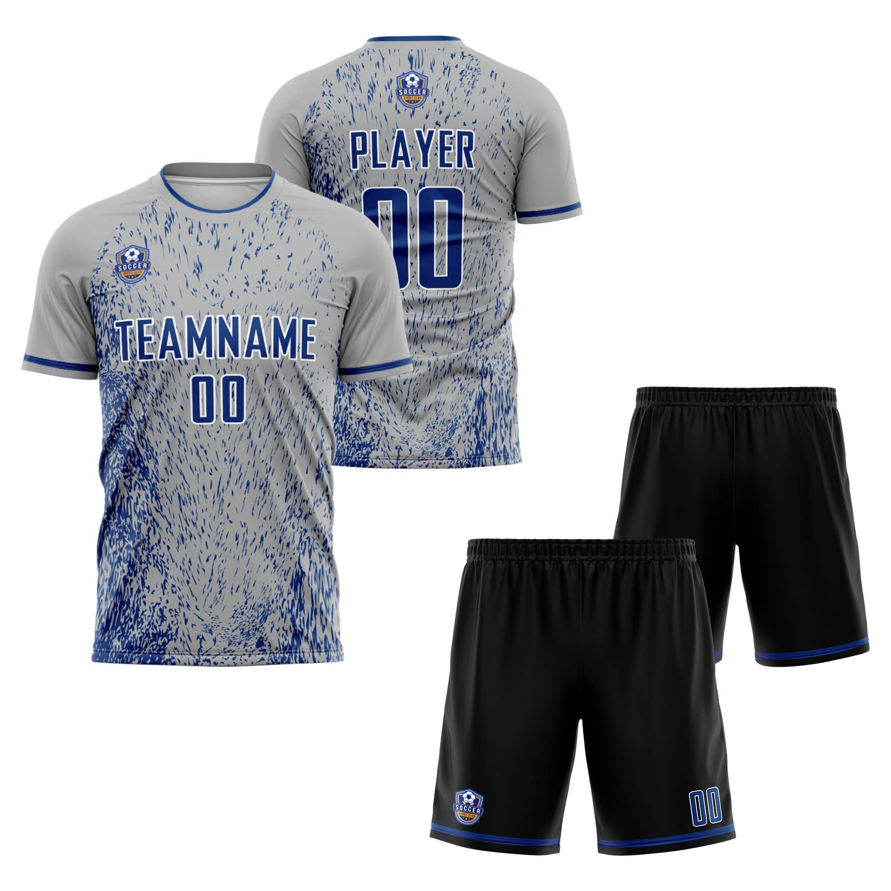 Custom Gray Blue Classic Soccer Training Sets Jersey For Adults/Kids