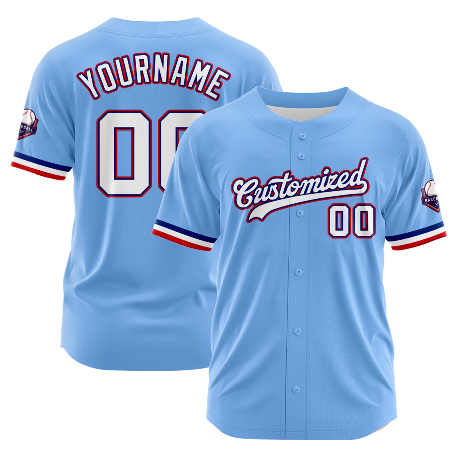 Custom Personalized Light Blue White Fashion Design Full Button Authentic Baseball Jersey