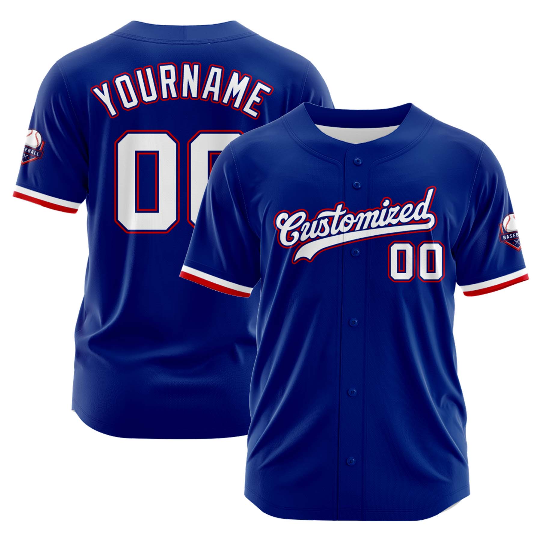 Custom Personalized Blue White Red Fashion Design Full Button Authentic Baseball Jersey