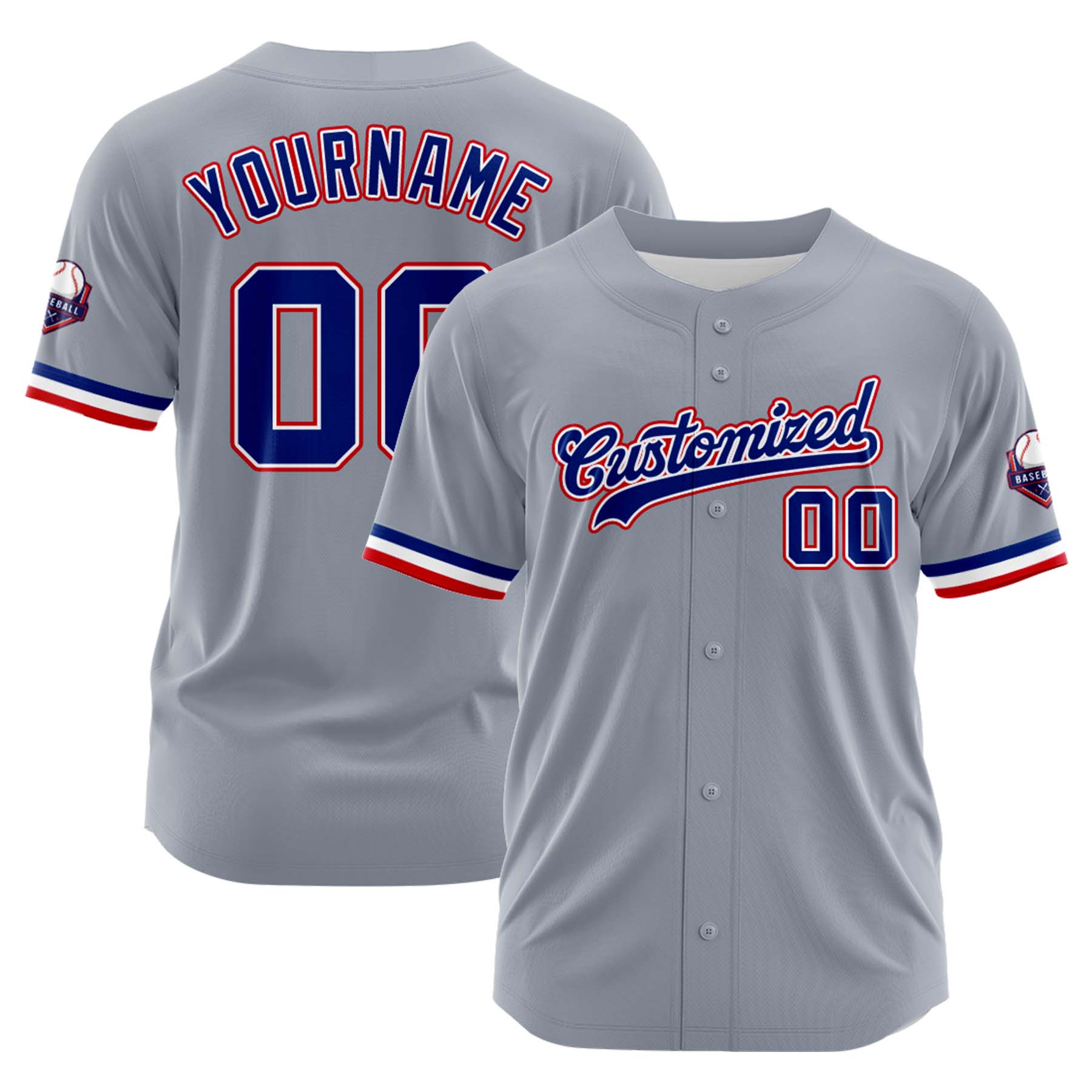 Custom Personalized Gray Blue Red Fashion Design Full Button Authentic Baseball Jersey