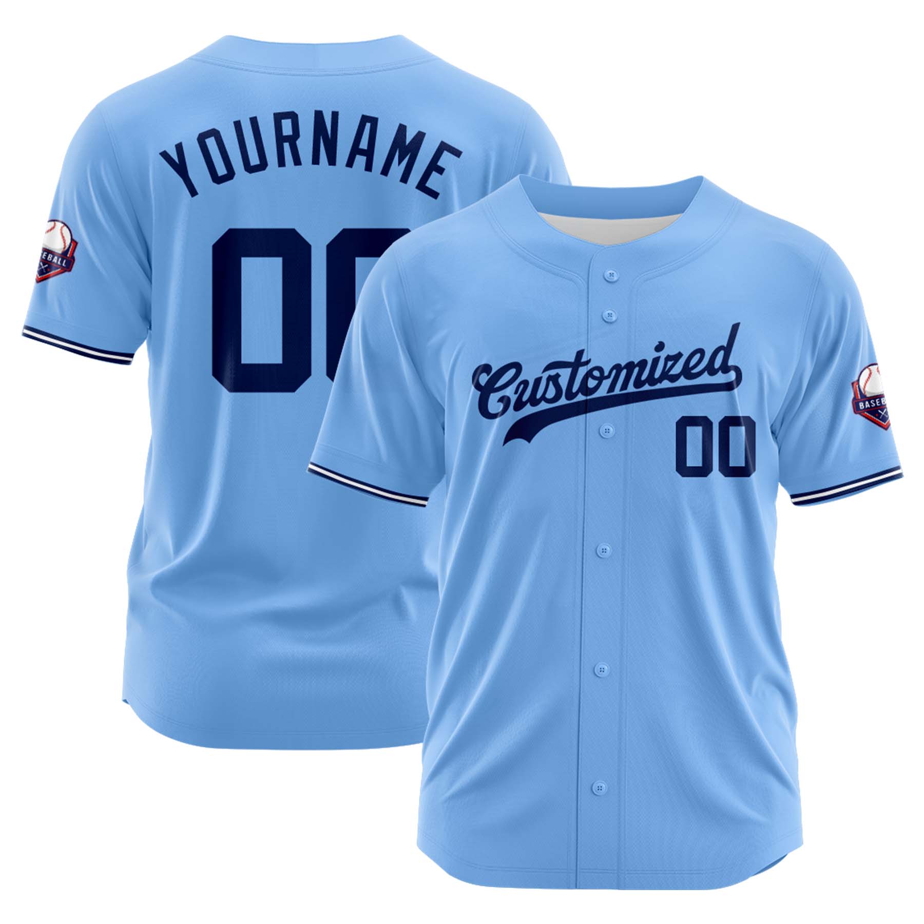 Custom Personalized Light Blue Navy Fashion Design Full Button Authentic Baseball Jersey