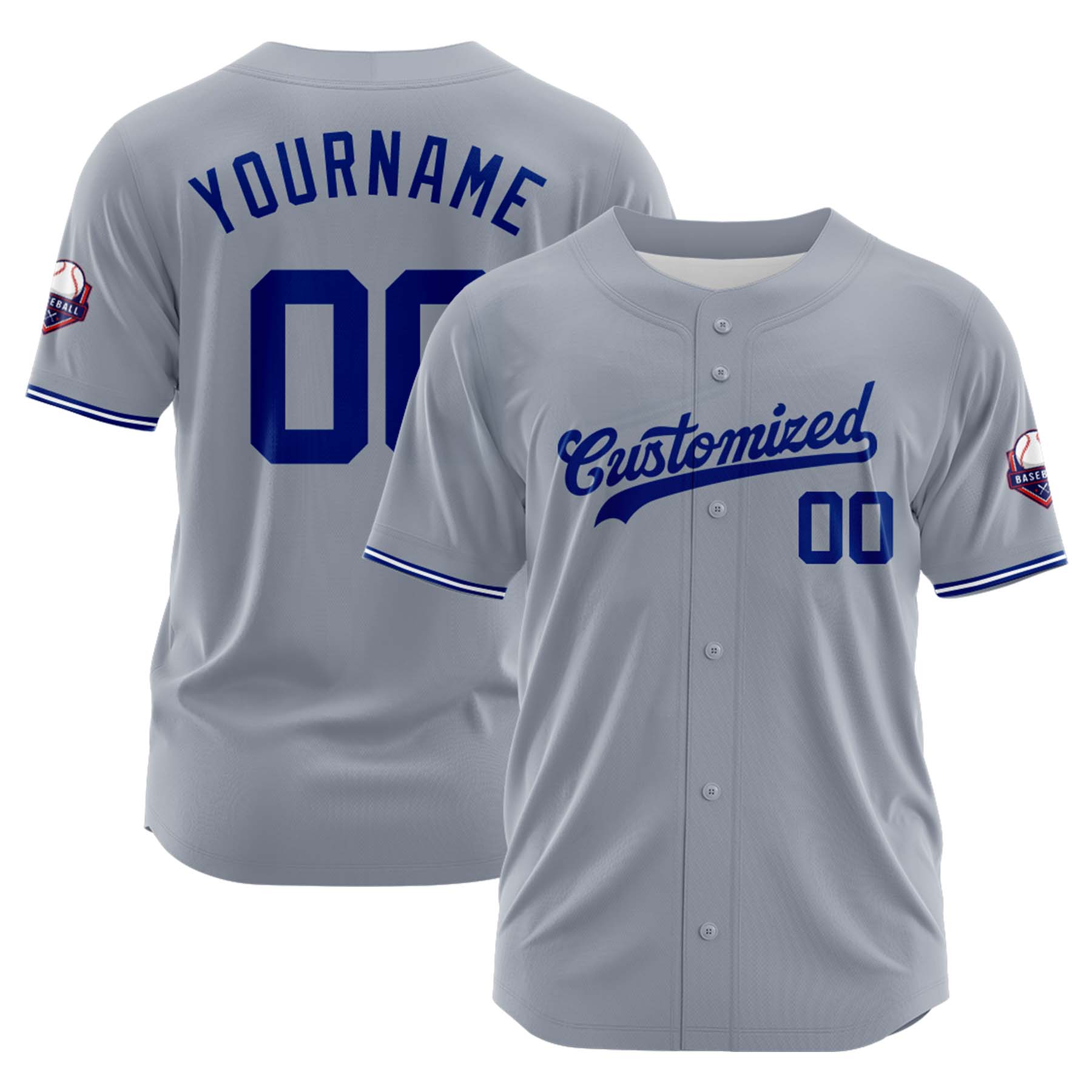 Custom Personalized Gray Blue Fashion Design Full Button Authentic Baseball Jersey