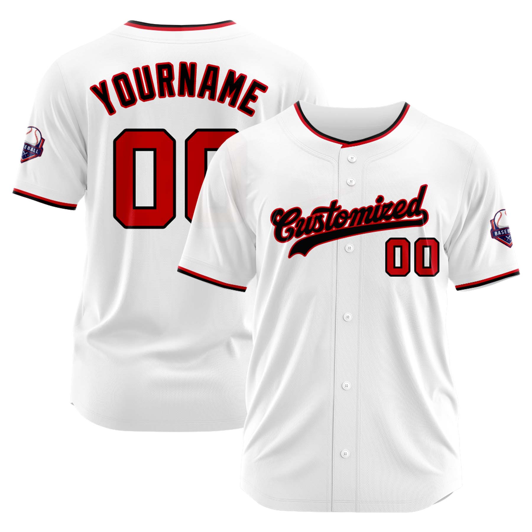 Custom Personalized White Black Red Fashion Design Full Button Authentic Baseball Jersey