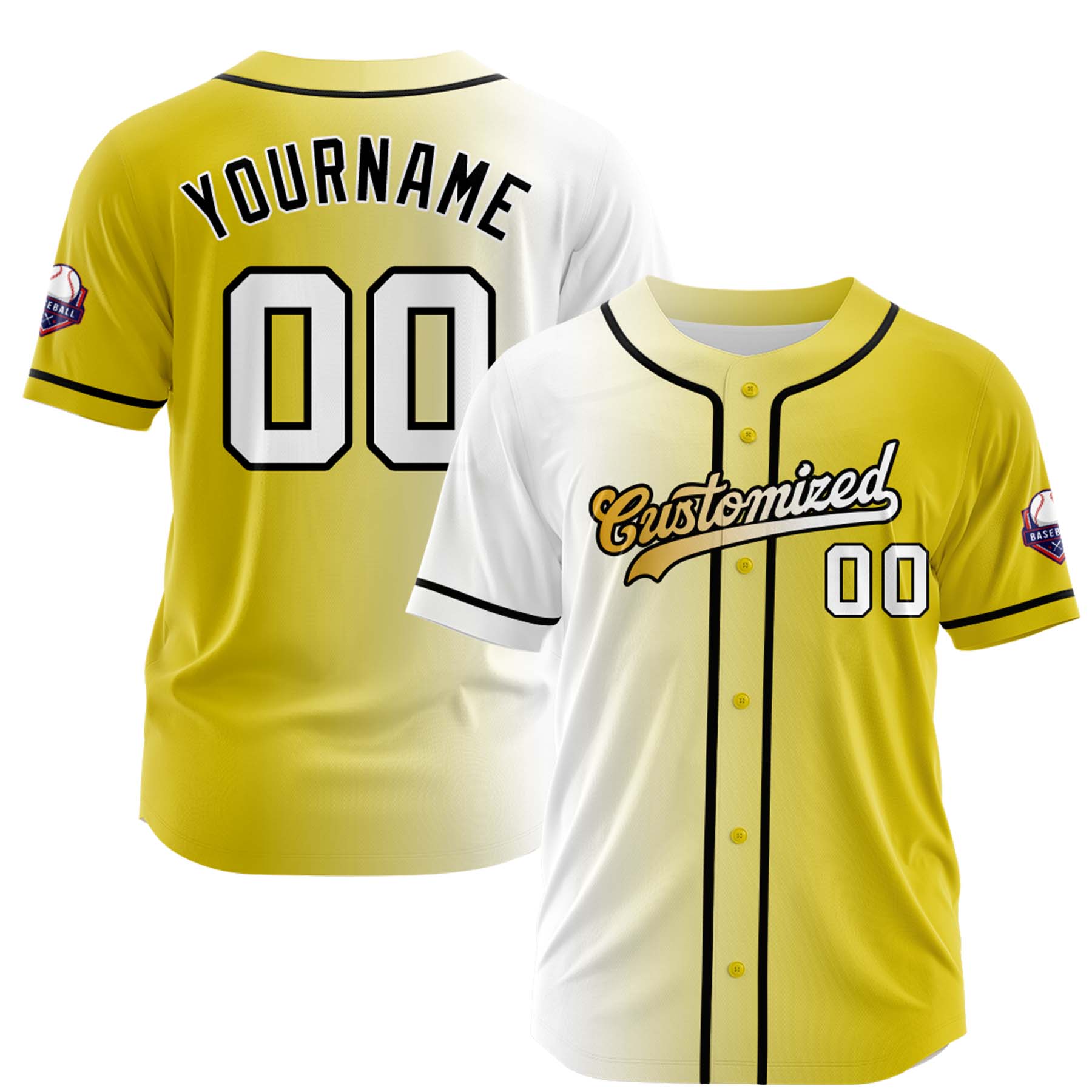 Custom White Yellow Gradient Fashion Design Full Button Authentic Baseball Jersey