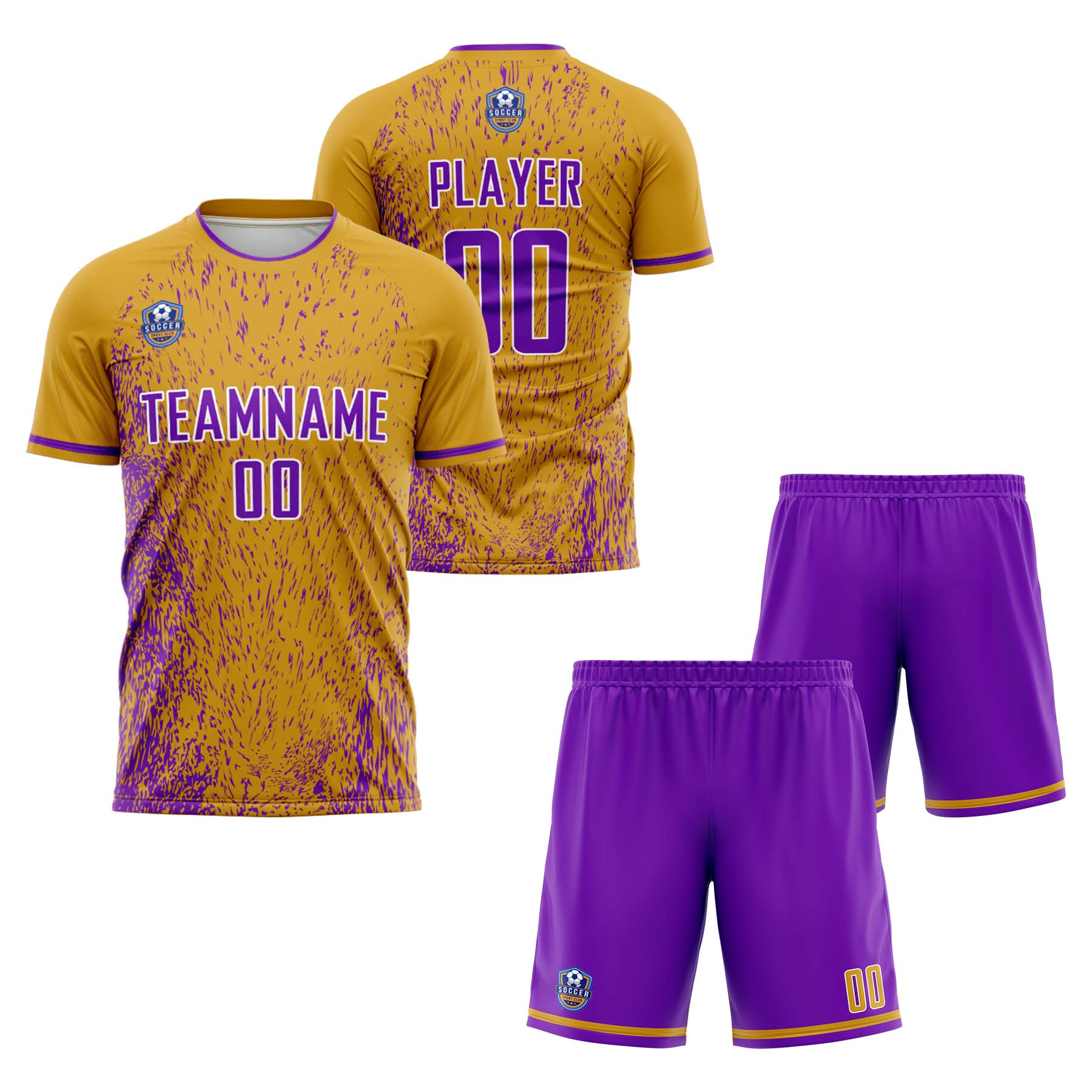Custom Gold Purple Classic Soccer Training Sets Jersey For Adults/Kids
