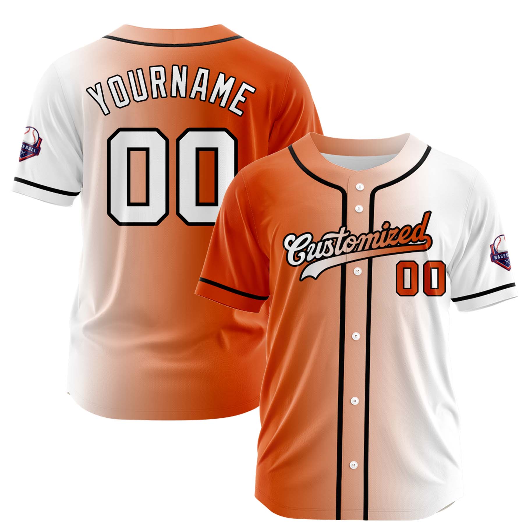 Custom Orange White Gradient Fashion Design Full Button Authentic Baseball Jersey