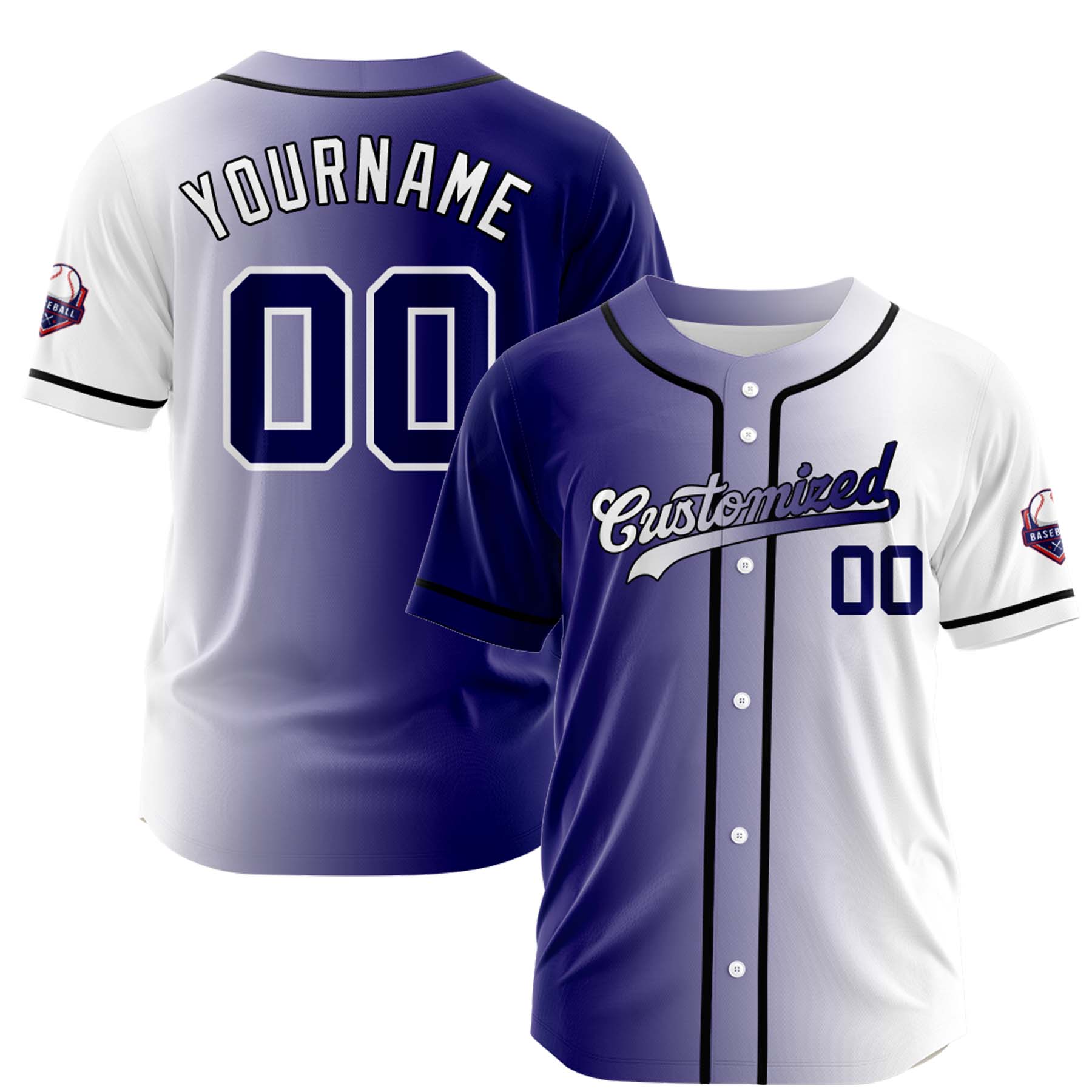 Custom Purple White Gradient Fashion Design Full Button Authentic Baseball Jersey