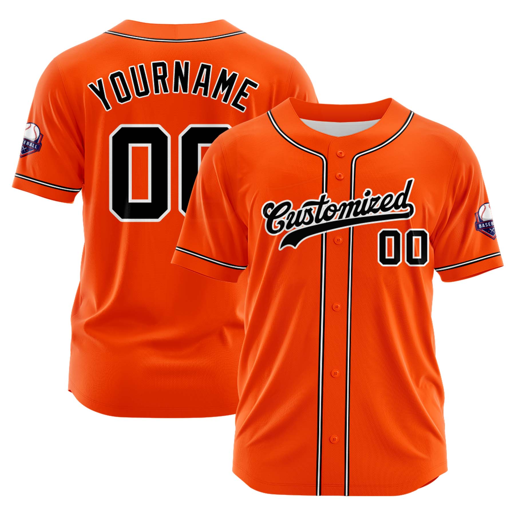 Custom Personalized Orange Black White Fashion Design Full Button Authentic Baseball Jersey