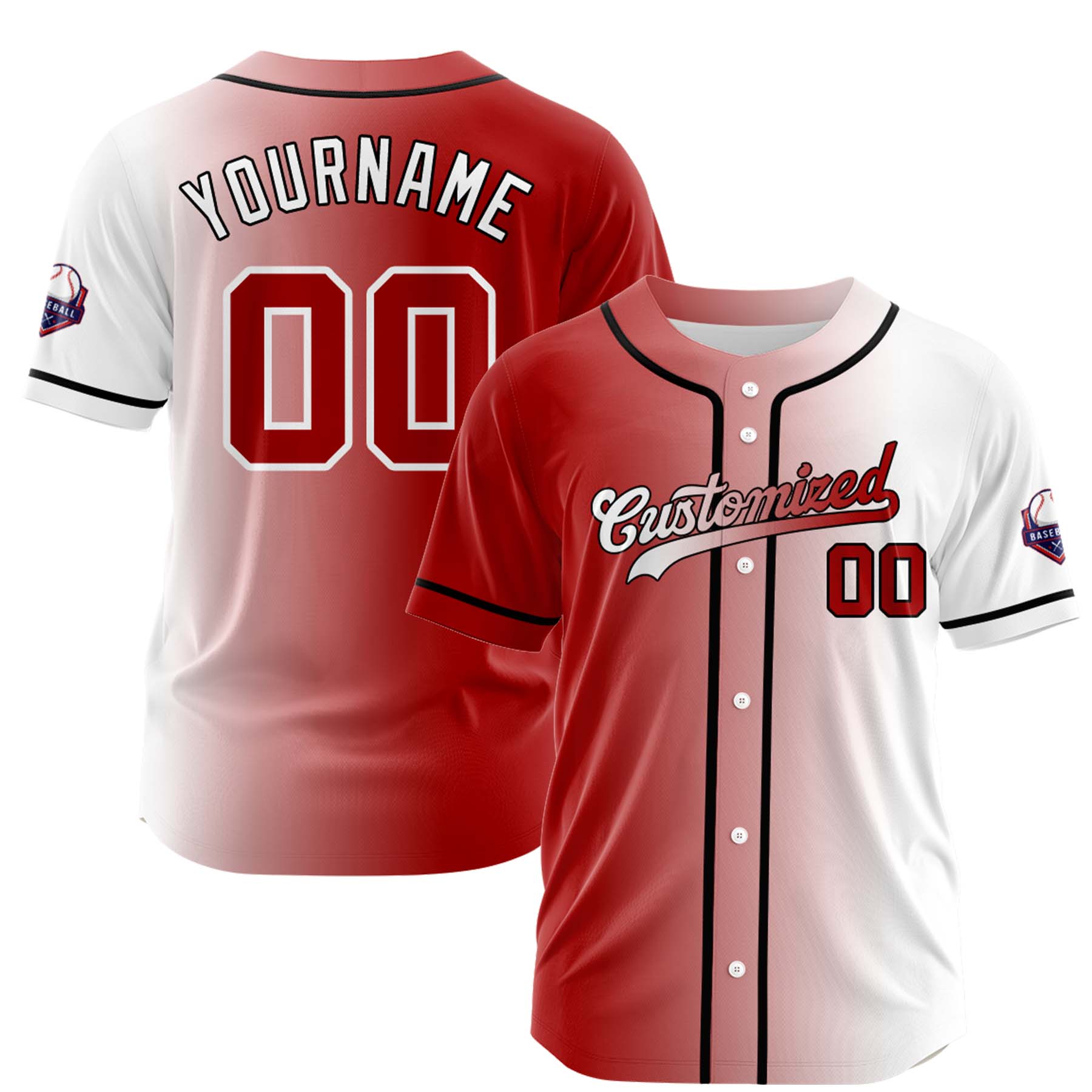 Custom Red White Gradient Fashion Design Full Button Authentic Baseball Jersey