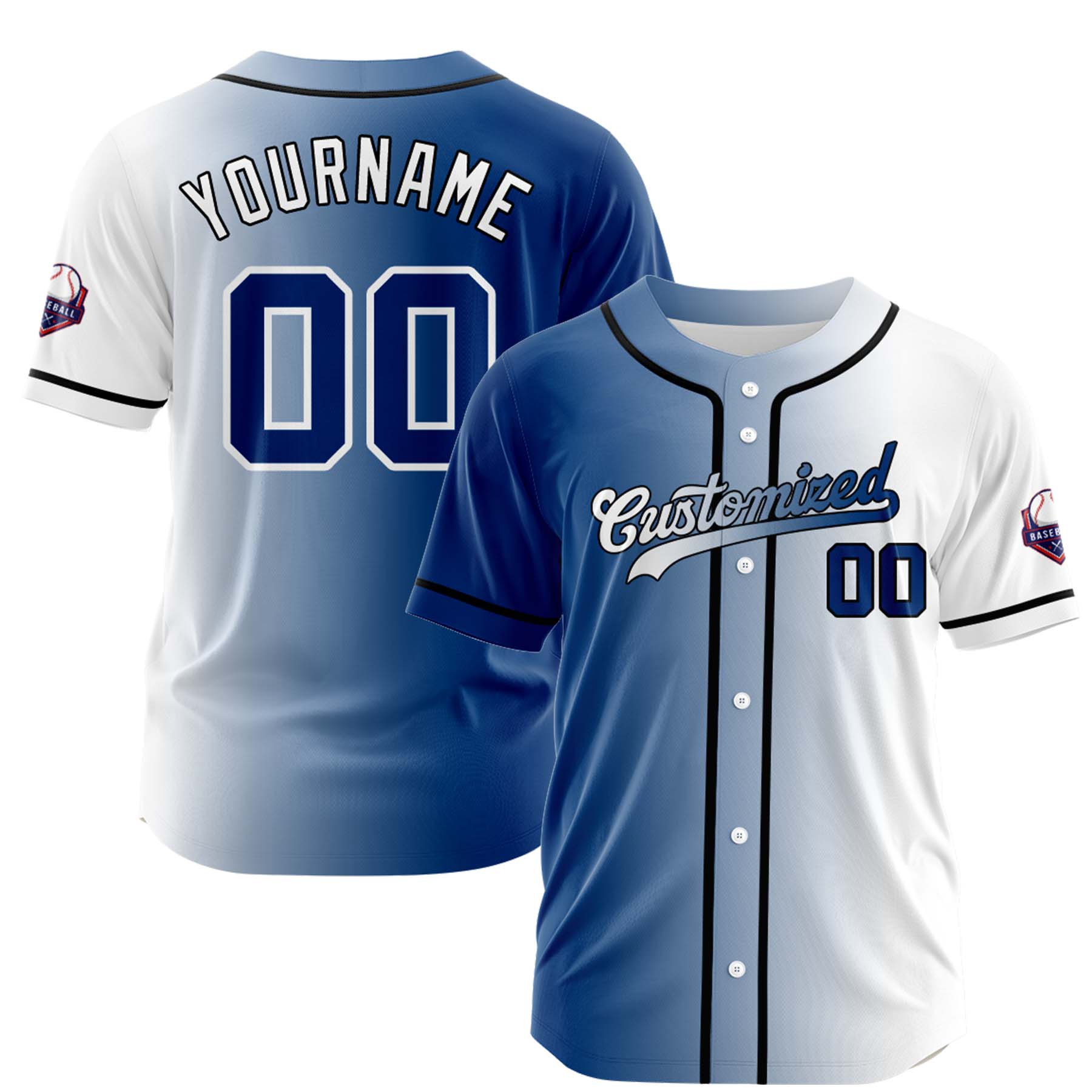 Custom Blue White Gradient Fashion Design Full Button Authentic Baseball Jersey