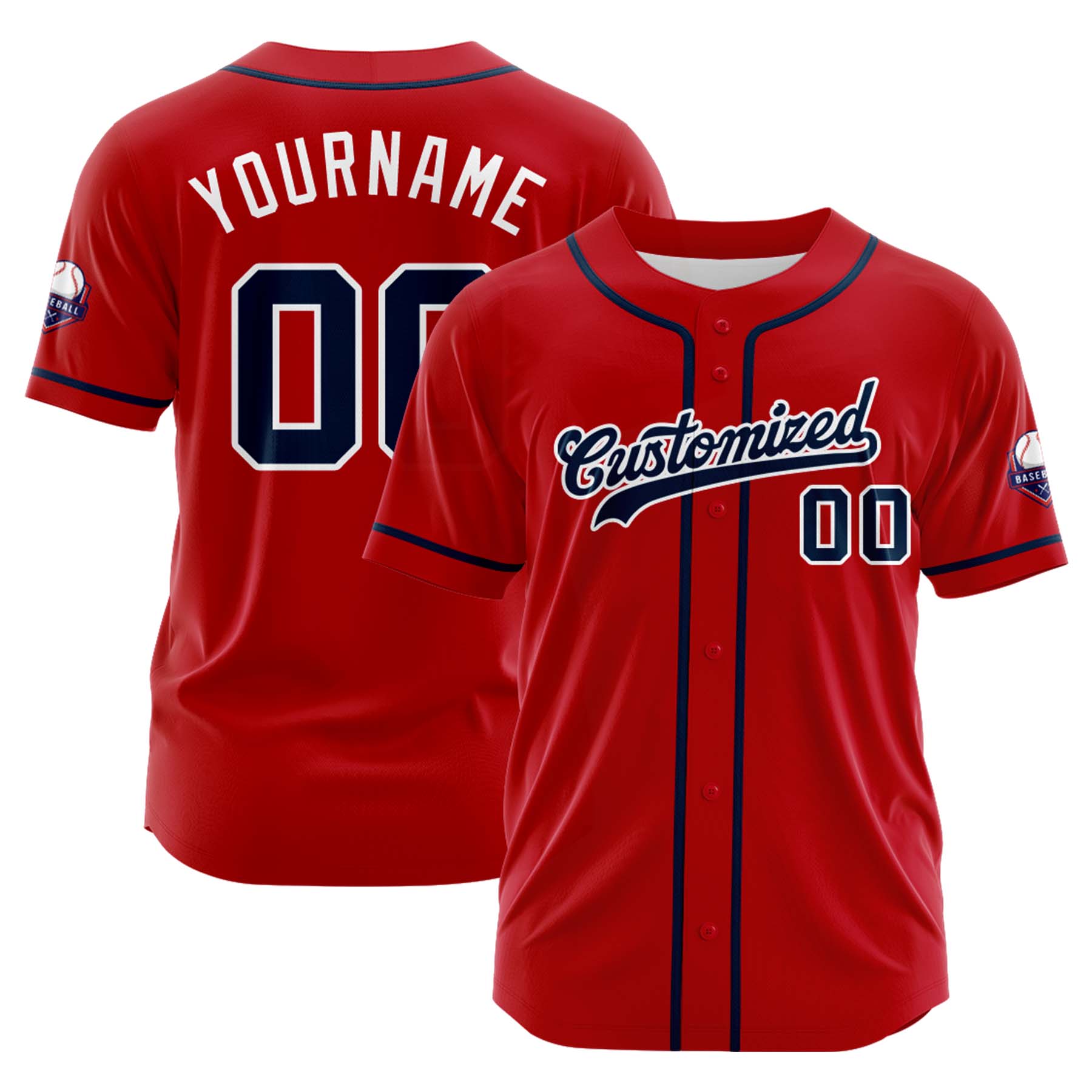 Custom Personalized Red Navy White Fashion Design Full Button Authentic Baseball Jersey