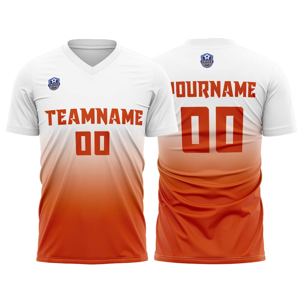 Custom White Orange Gradient Soccer Uniform Set – Personalized Jerseys for Adults & Kid